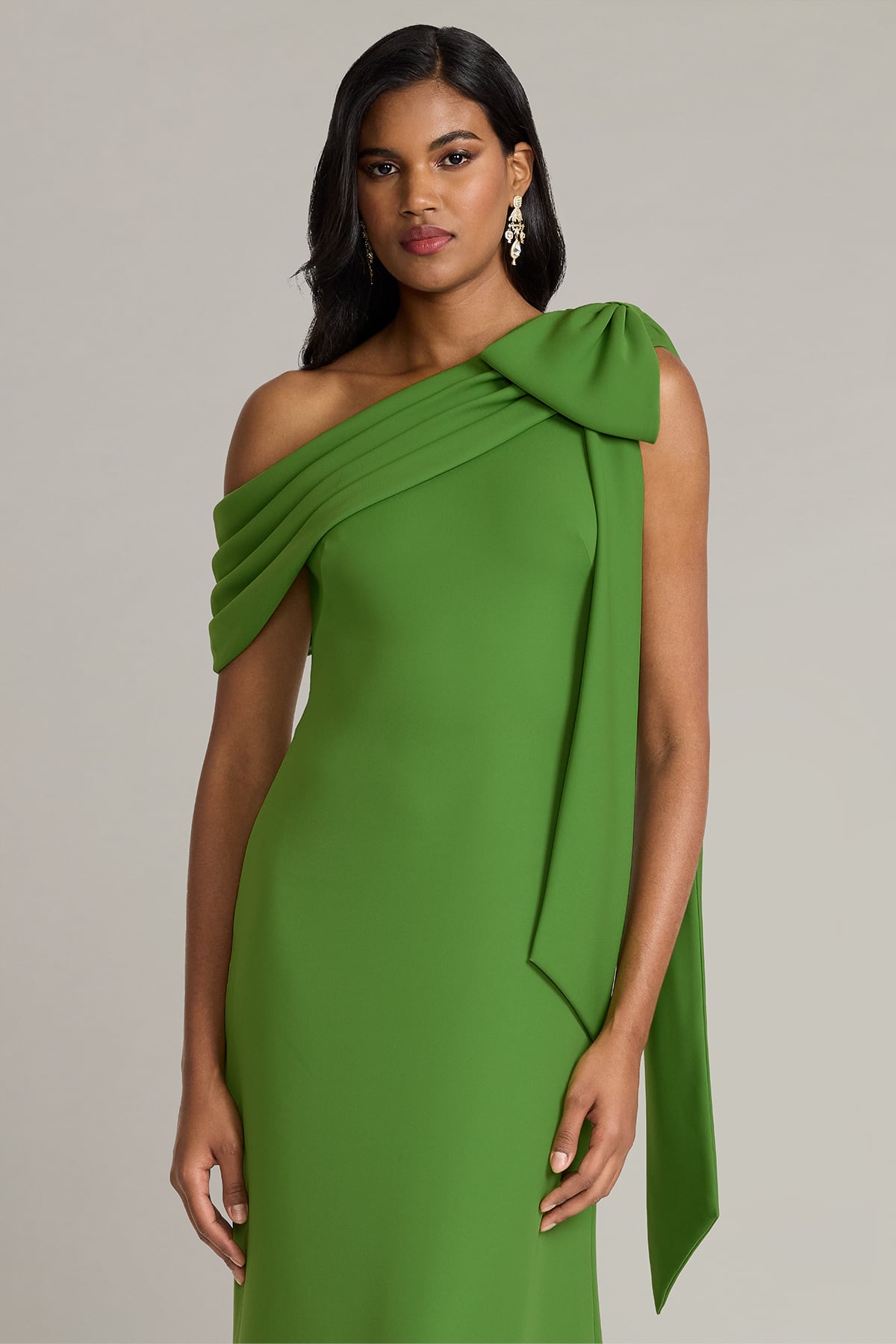 Cassia Bow-Shoulder Crepe Gown