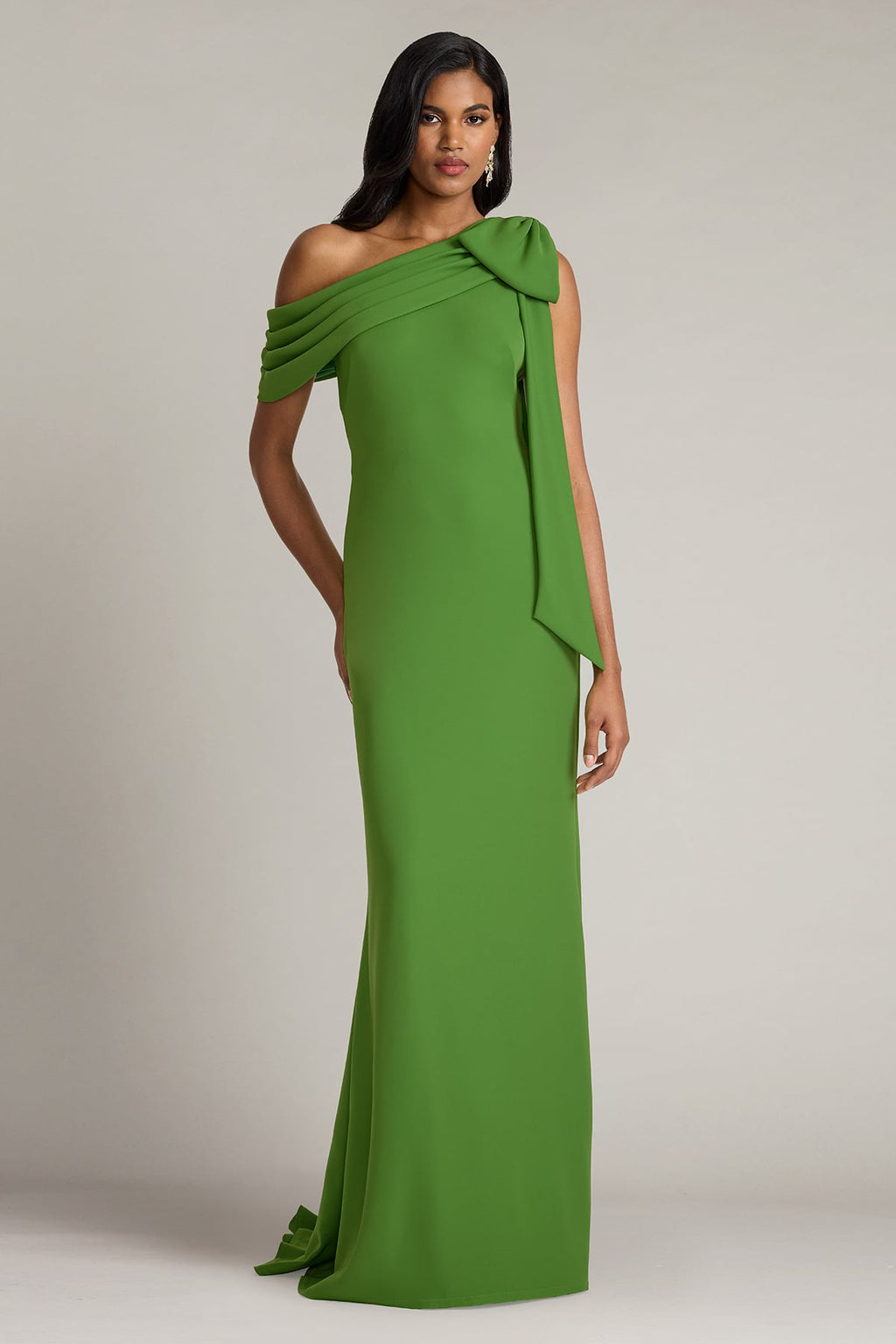Cassia Bow-Shoulder Crepe Gown