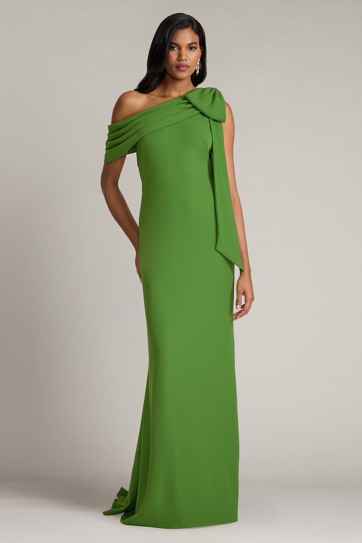 Cassia Bow-Shoulder Crepe Gown