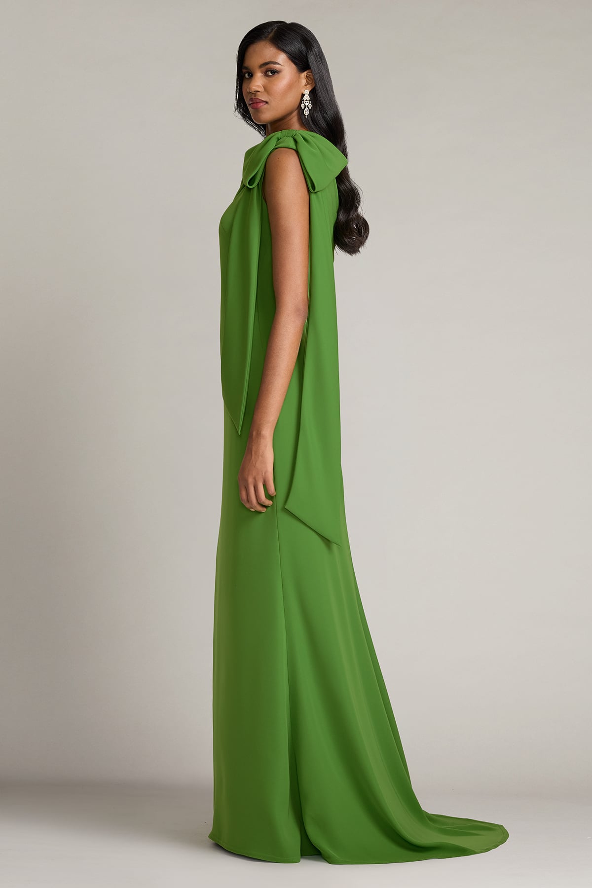Cassia Bow-Shoulder Crepe Gown