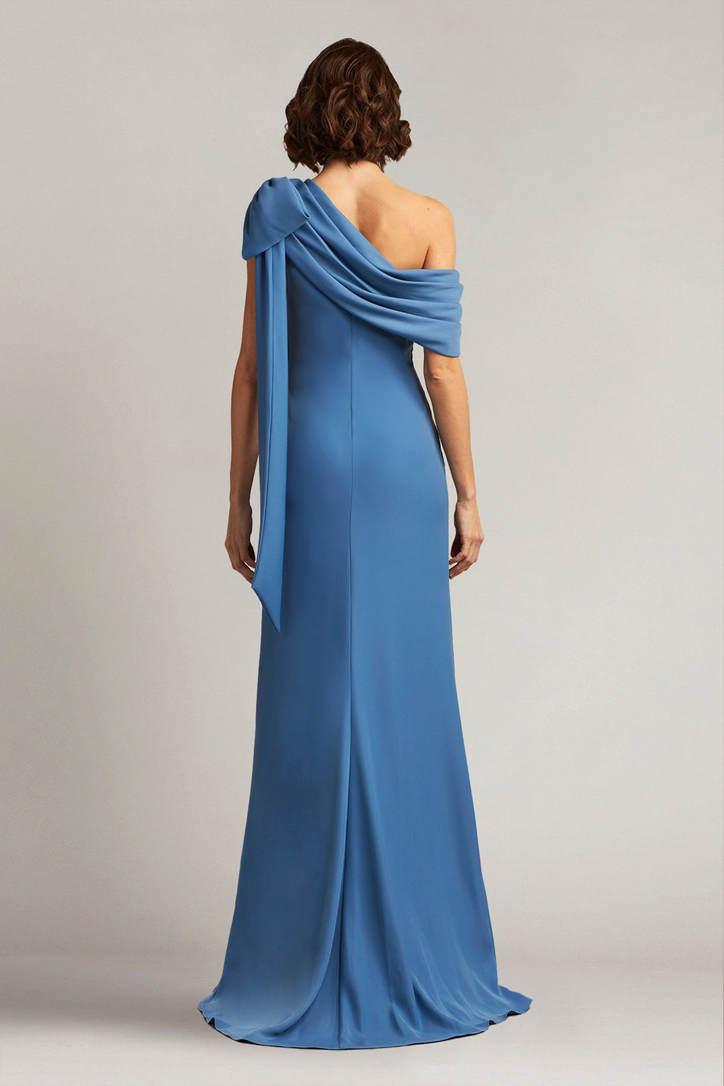 Cassia Bow-Shoulder Crepe Gown