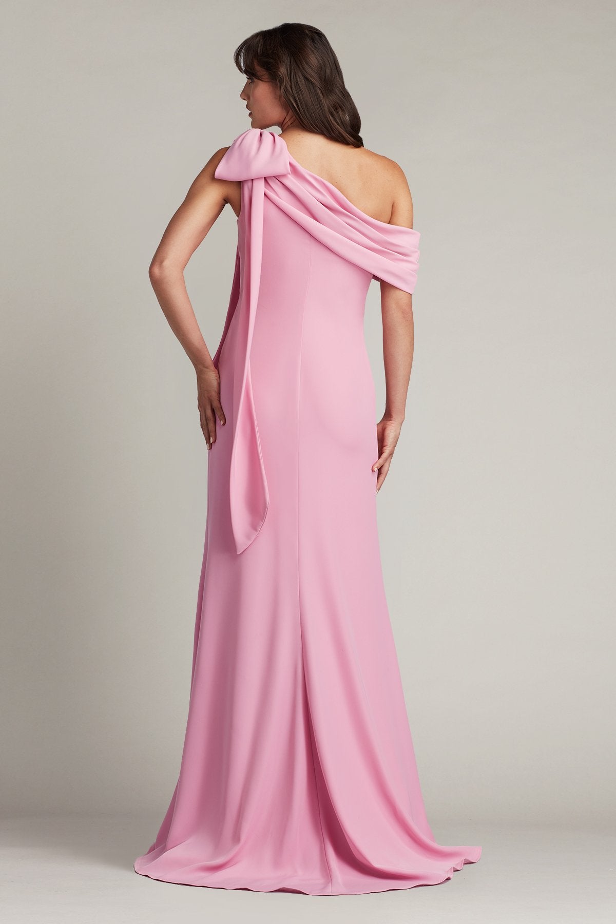 Cassia Bow-Shoulder Crepe Gown
