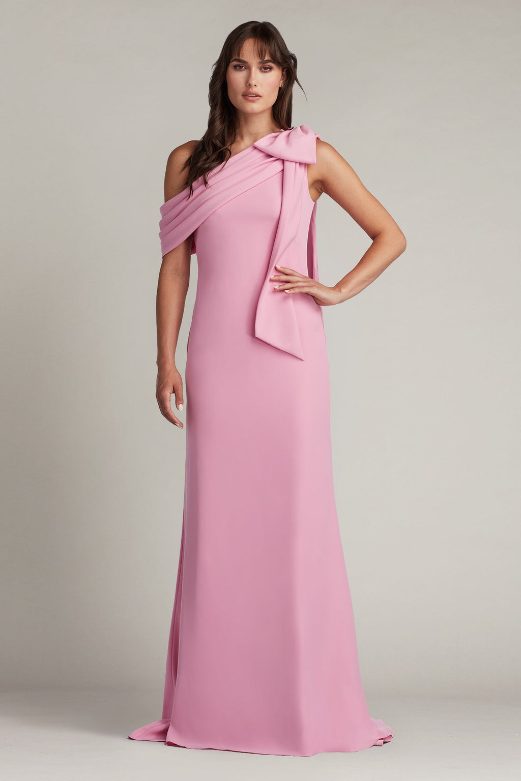 Cassia Bow-Shoulder Crepe Gown
