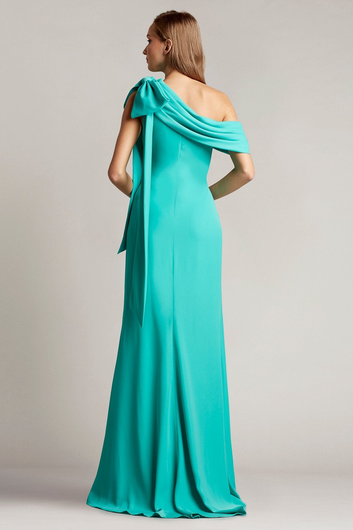 Cassia Bow-Shoulder Crepe Gown