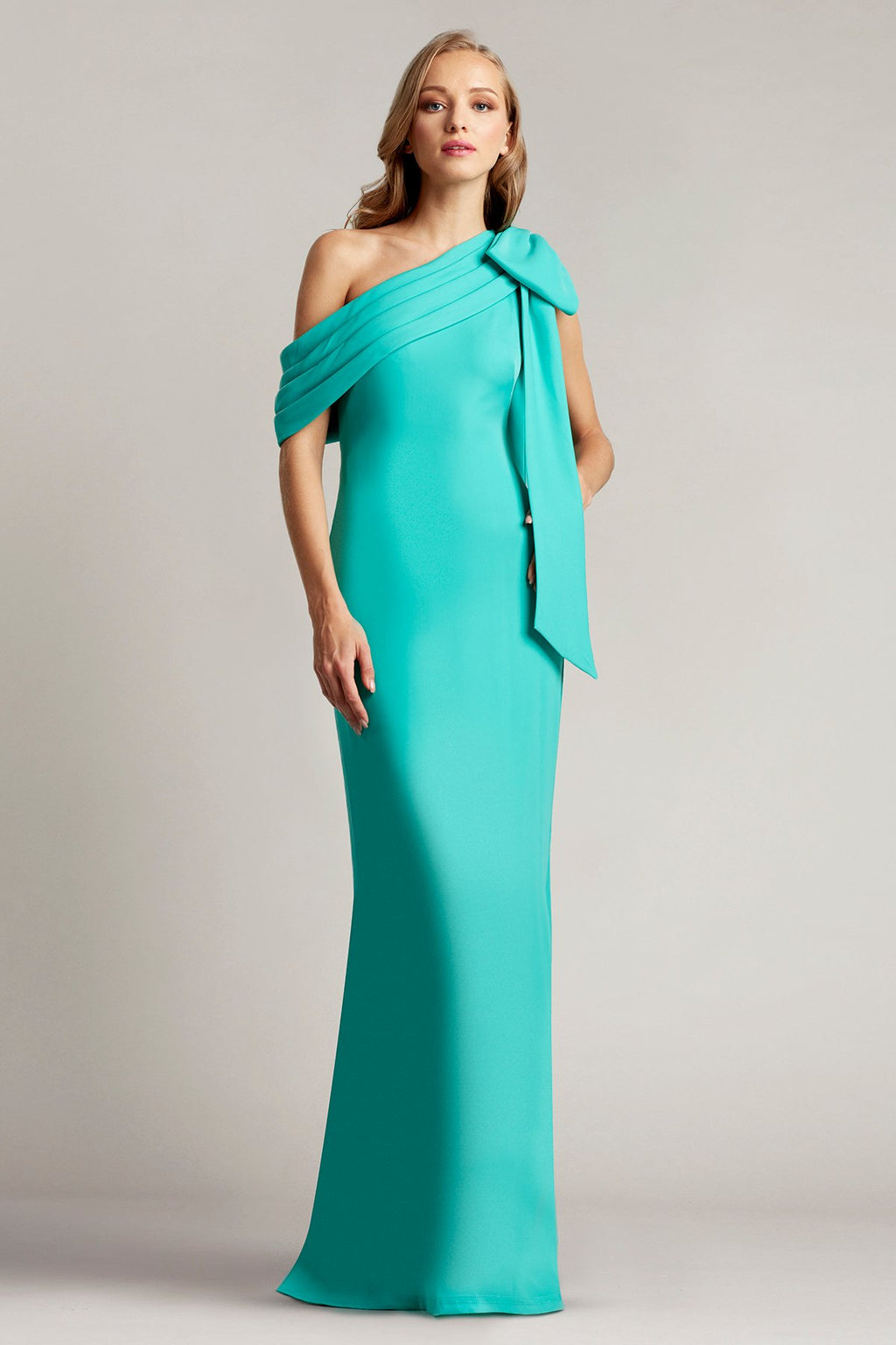 Cassia Bow-Shoulder Crepe Gown