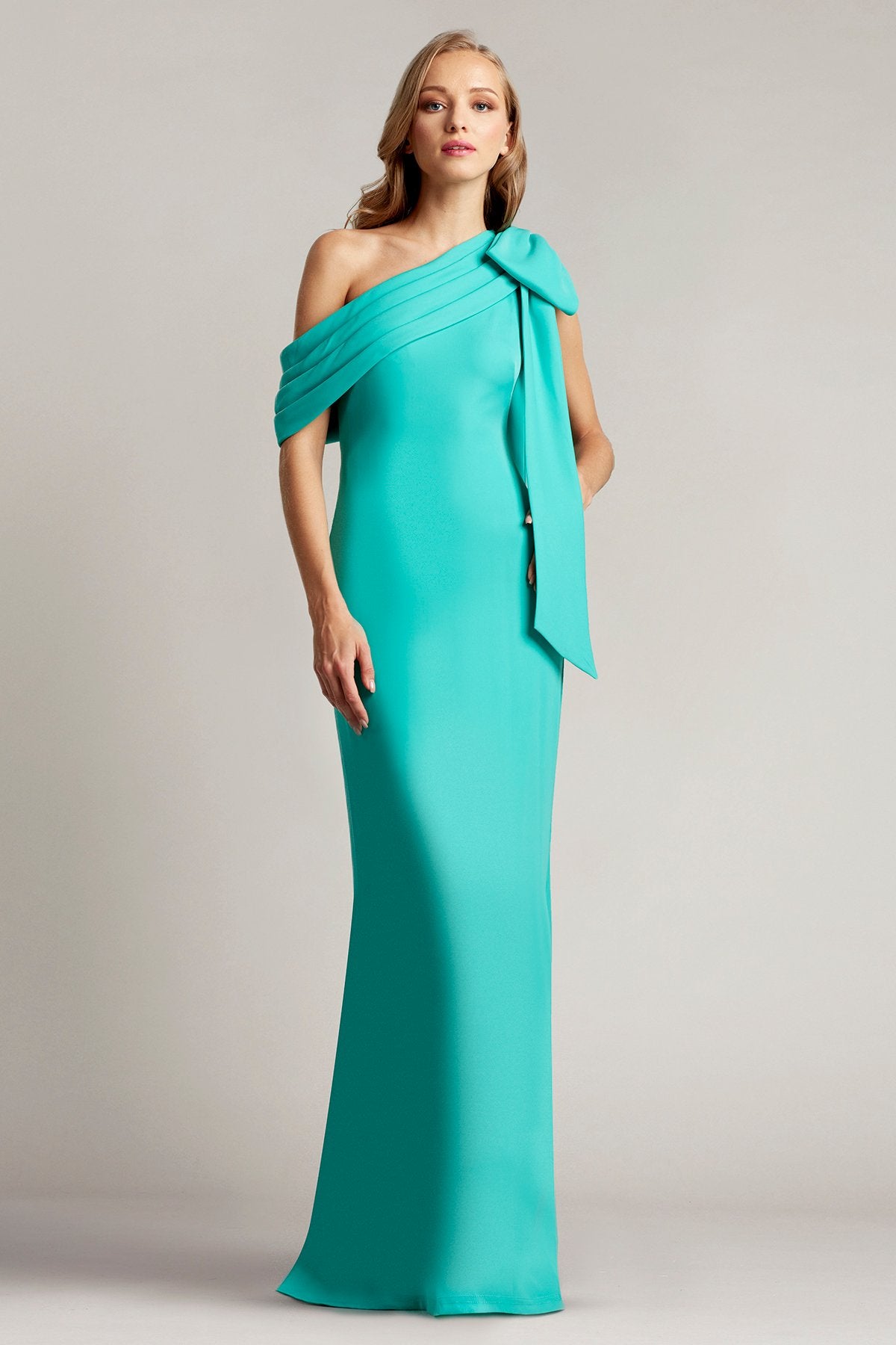 Cassia Bow-Shoulder Crepe Gown