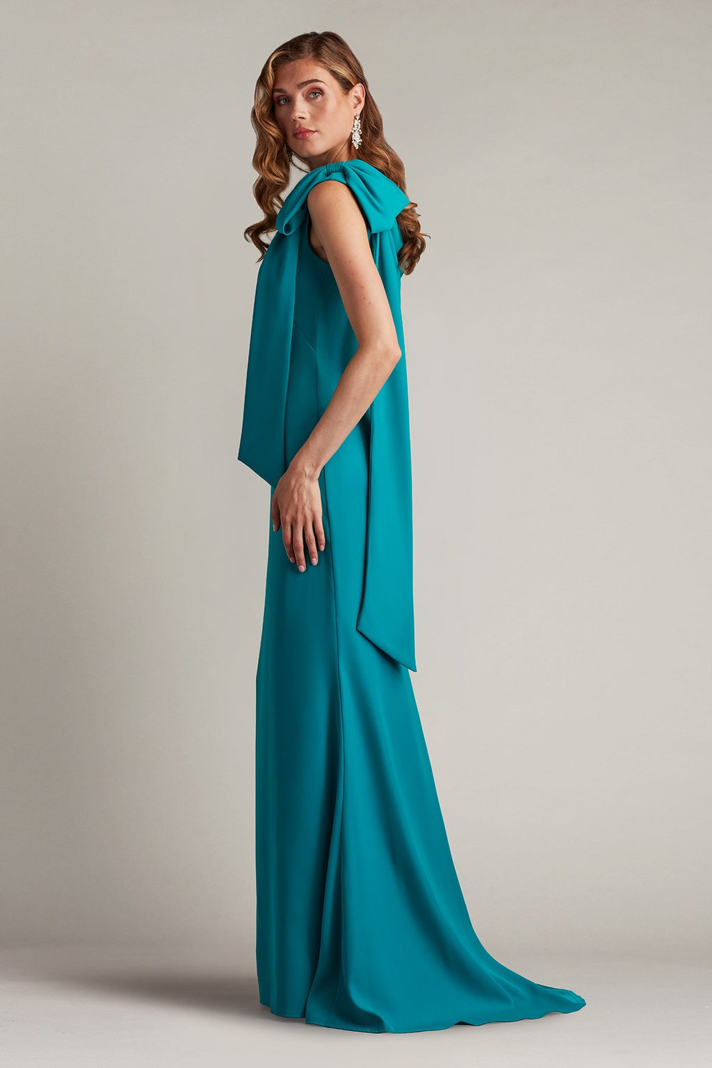 Cassia Bow-Shoulder Crepe Gown