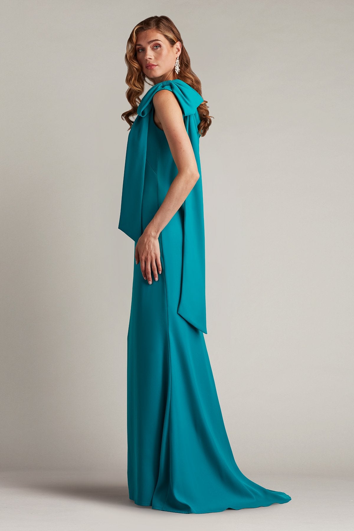 Cassia Bow-Shoulder Crepe Gown
