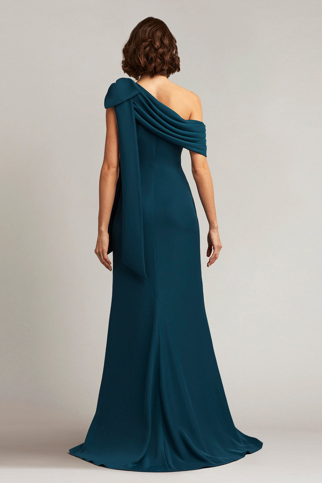 Cassia Bow-Shoulder Crepe Gown