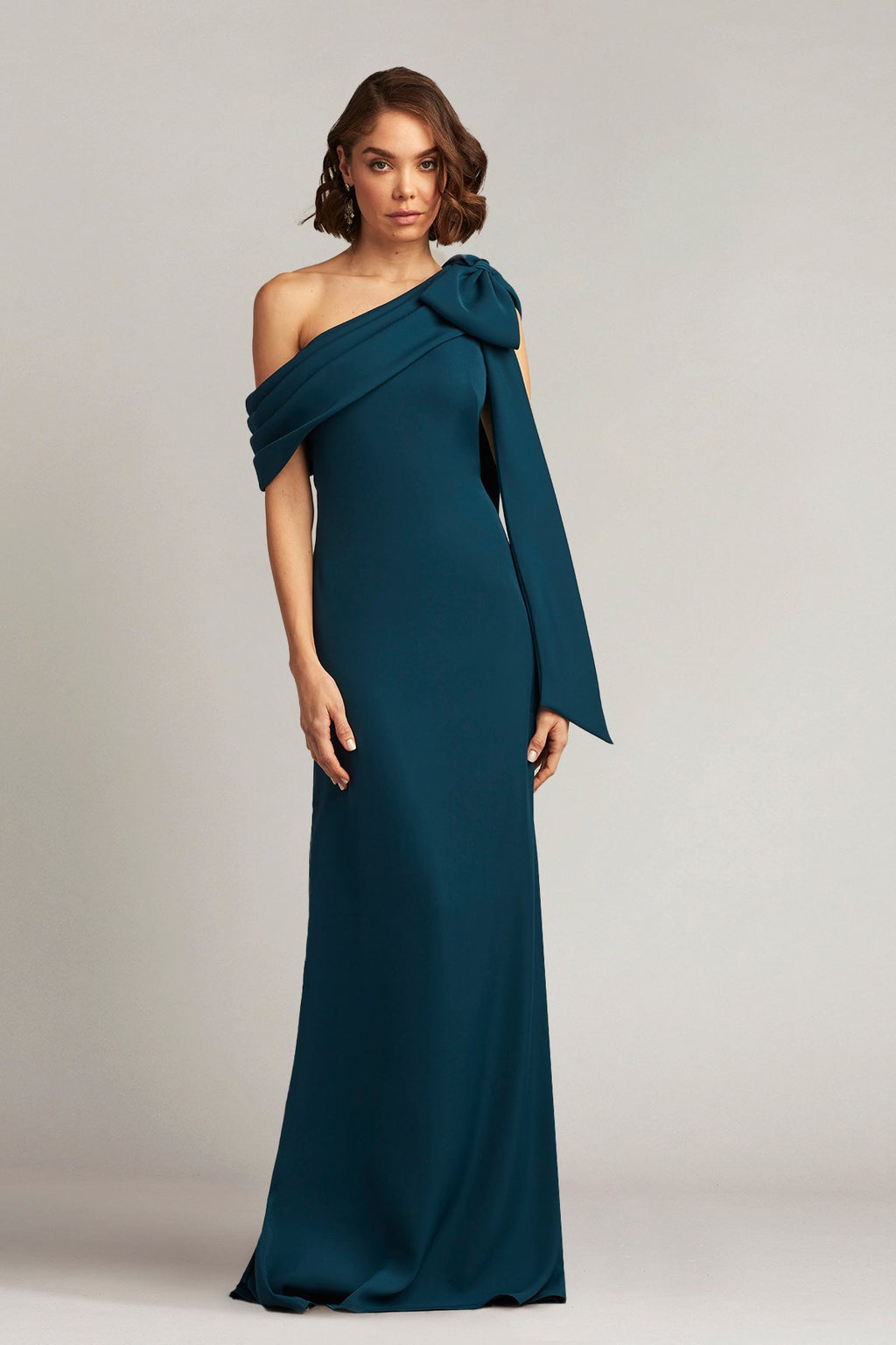 Cassia Bow-Shoulder Crepe Gown