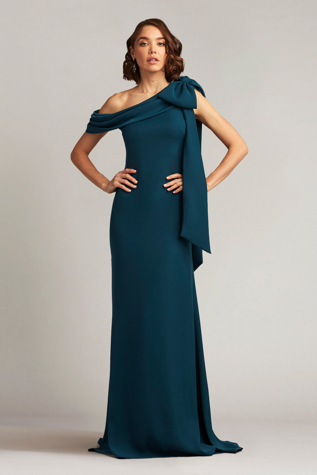 Cassia Bow-Shoulder Crepe Gown