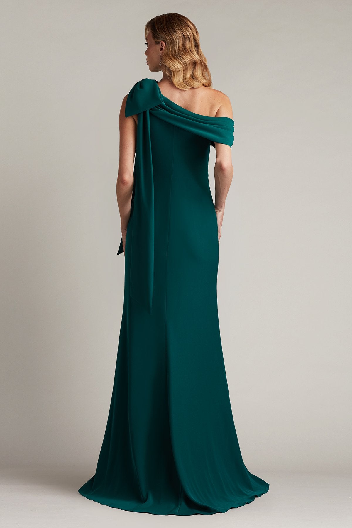 Cassia Bow-Shoulder Crepe Gown