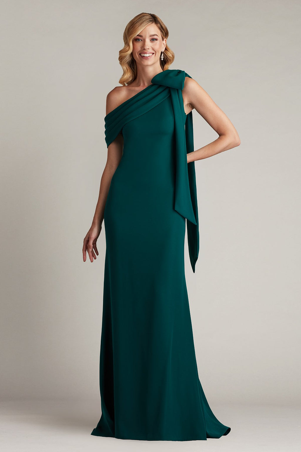 Cassia Bow-Shoulder Crepe Gown