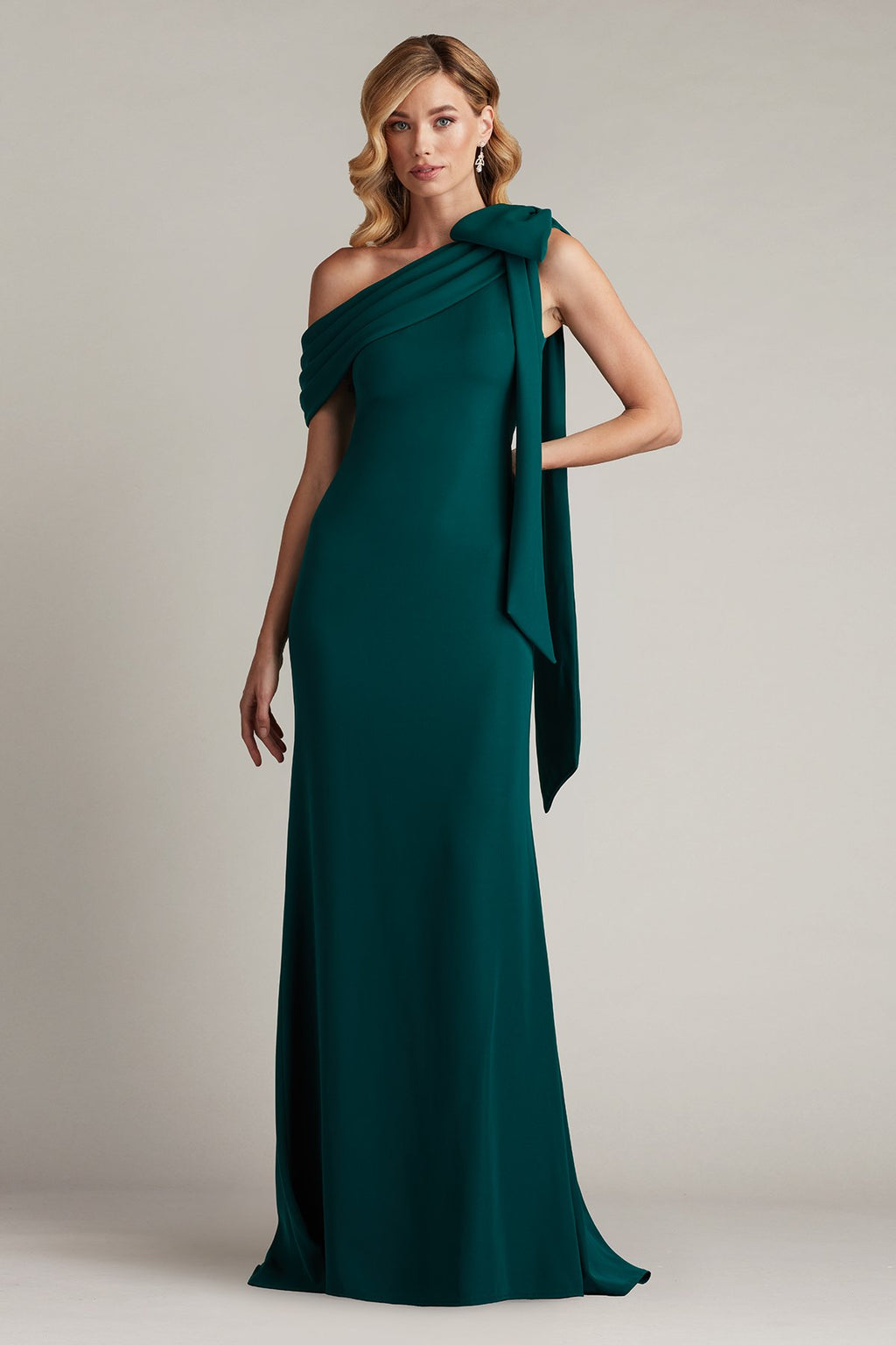 Cassia Bow-Shoulder Crepe Gown