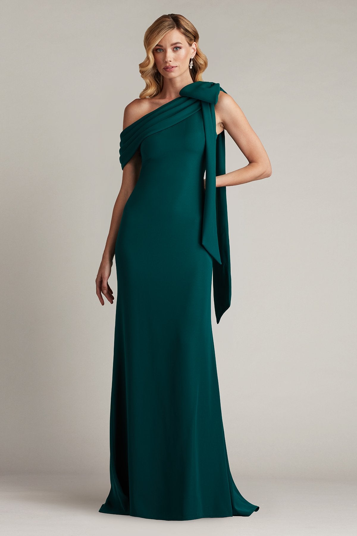 Cassia Bow-Shoulder Crepe Gown