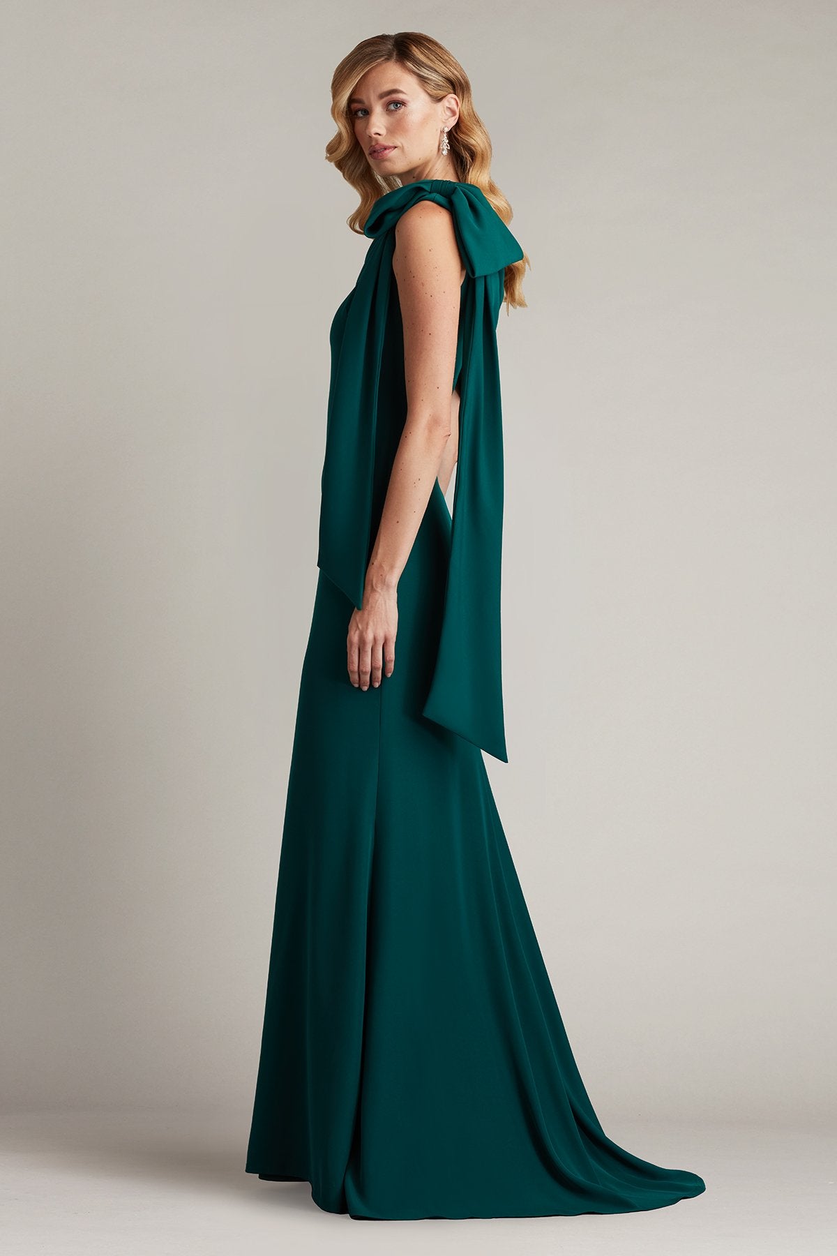 Cassia Bow-Shoulder Crepe Gown