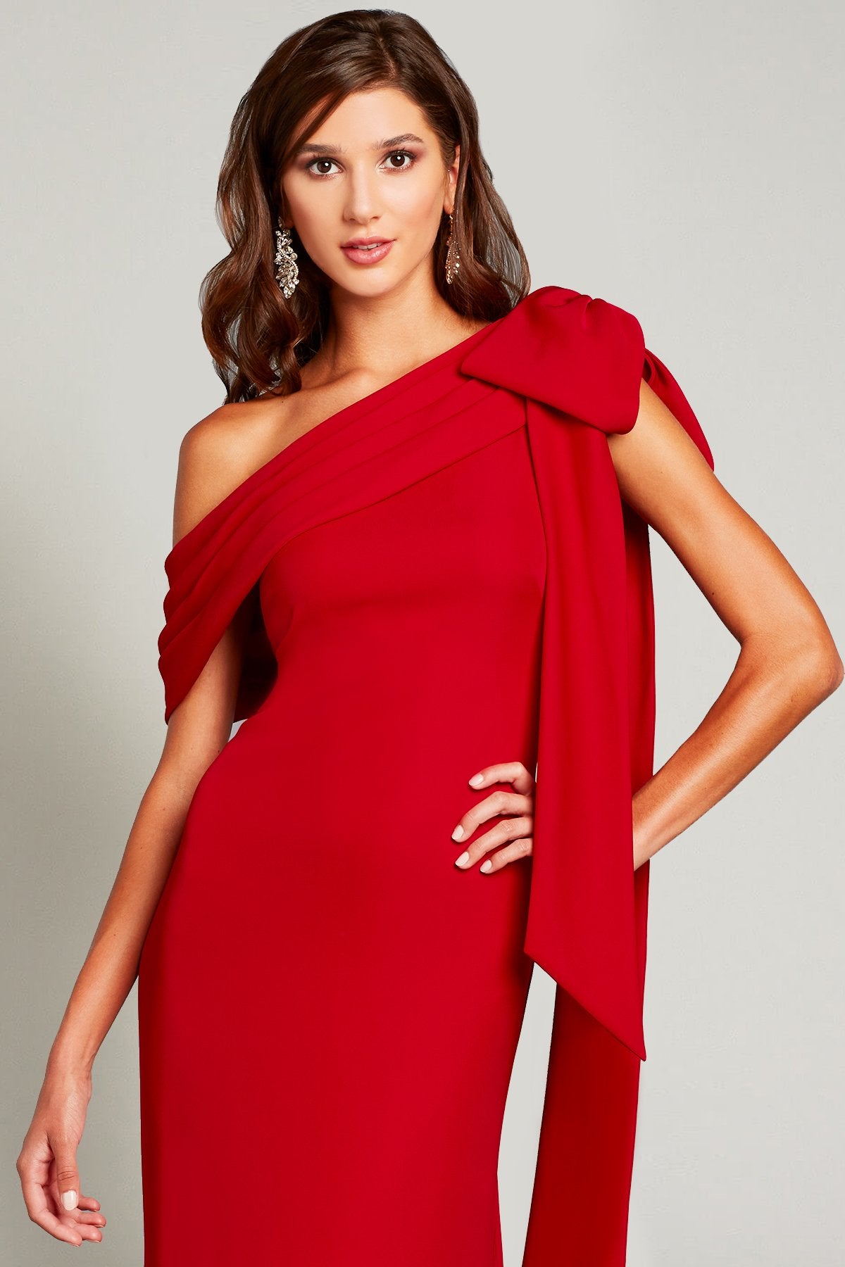 Cassia Bow-Shoulder Crepe Gown