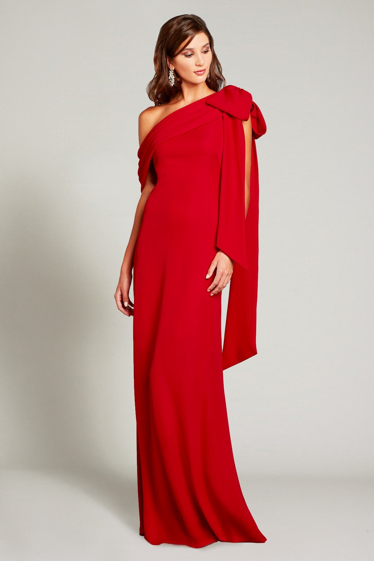 Cassia Bow-Shoulder Crepe Gown