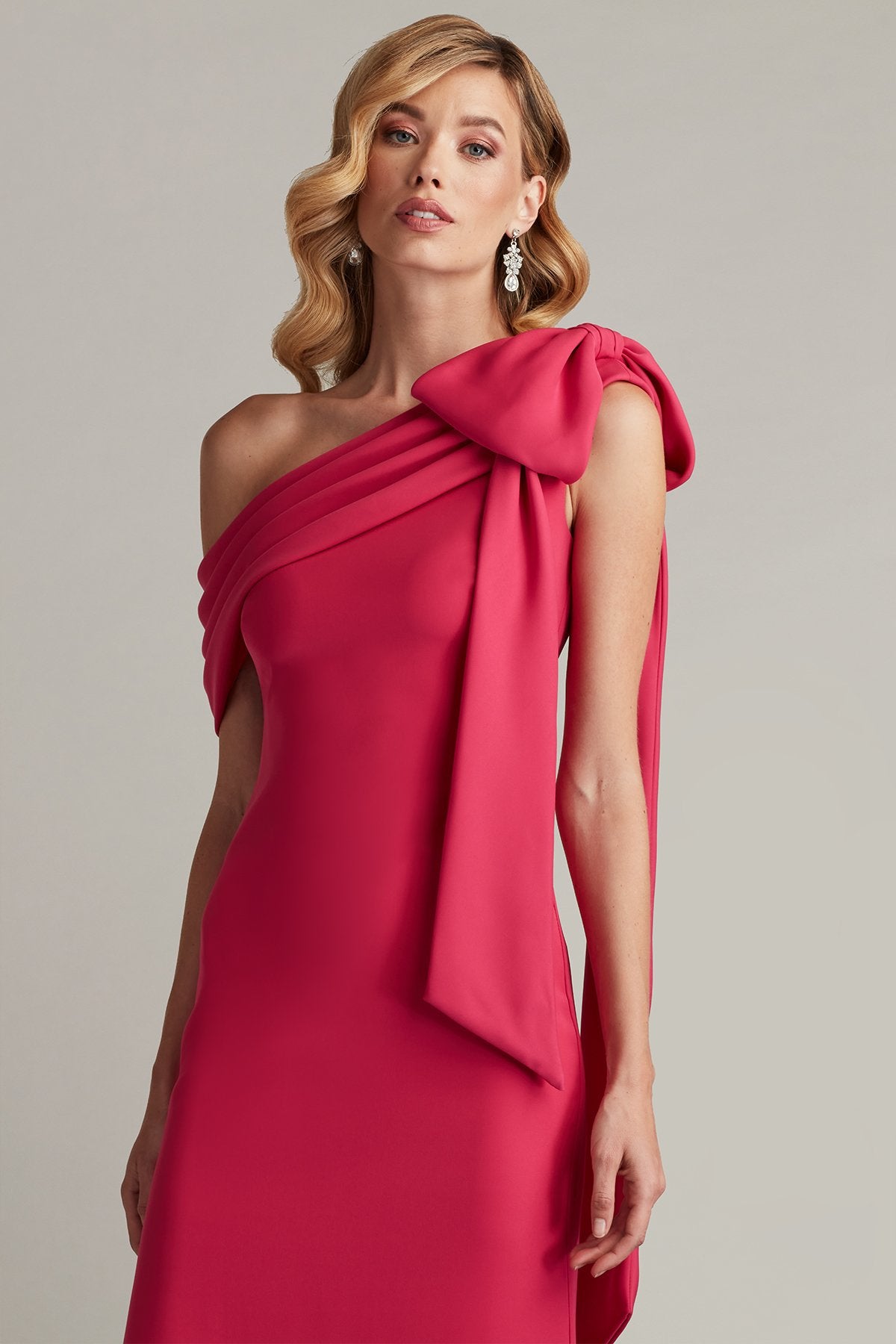 Cassia Bow-Shoulder Crepe Gown