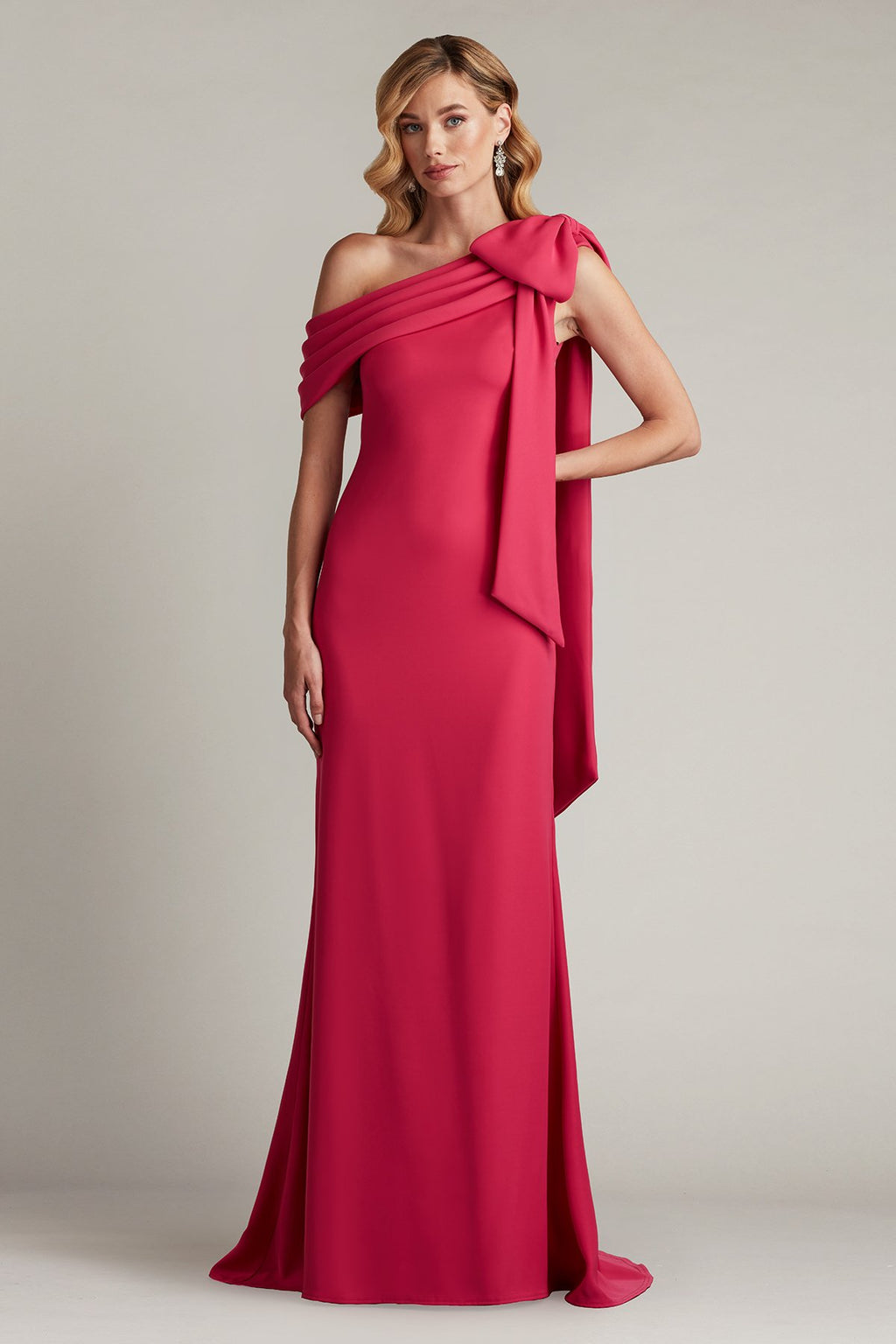 Cassia Bow-Shoulder Crepe Gown