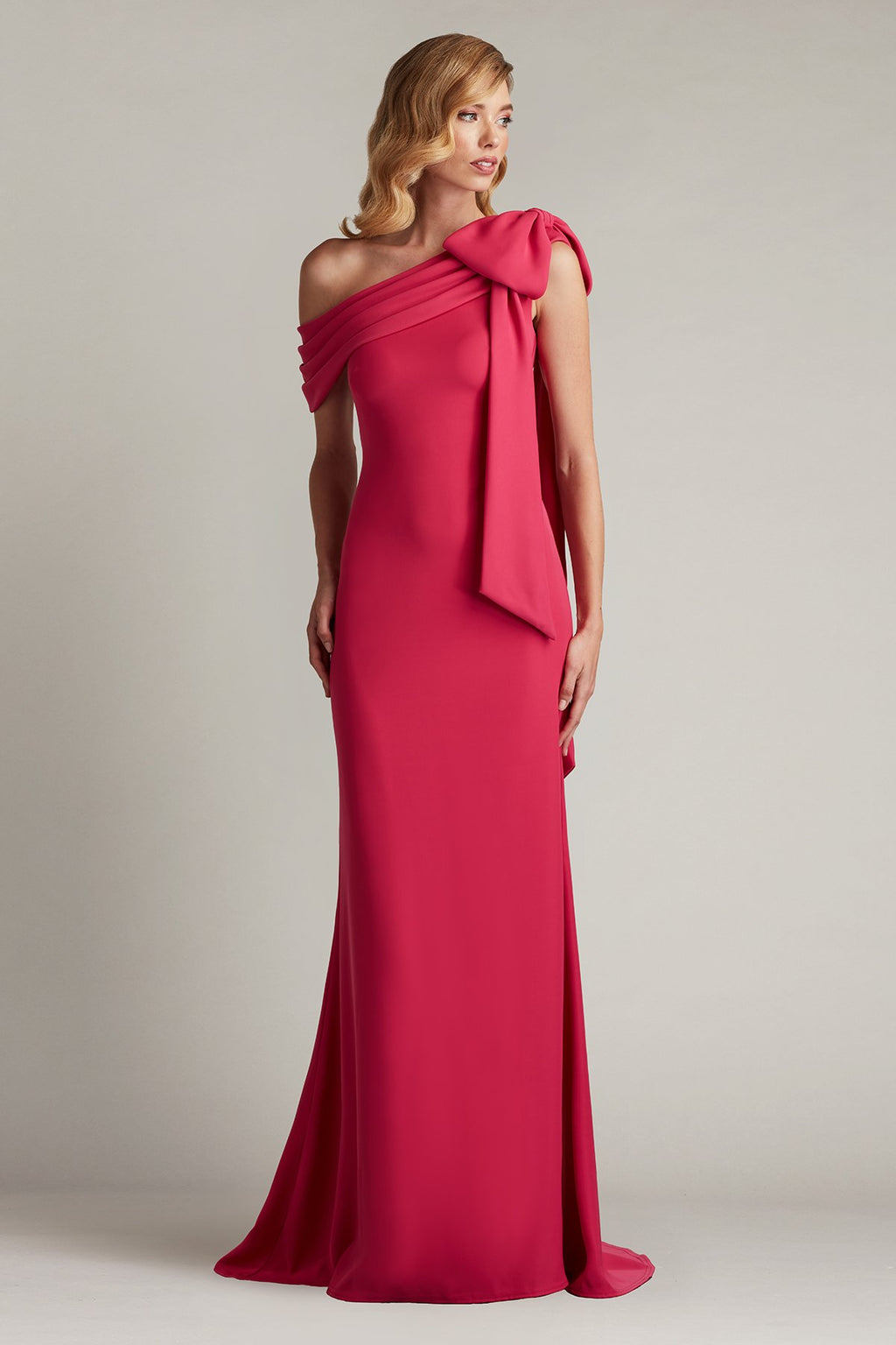 Cassia Bow-Shoulder Crepe Gown