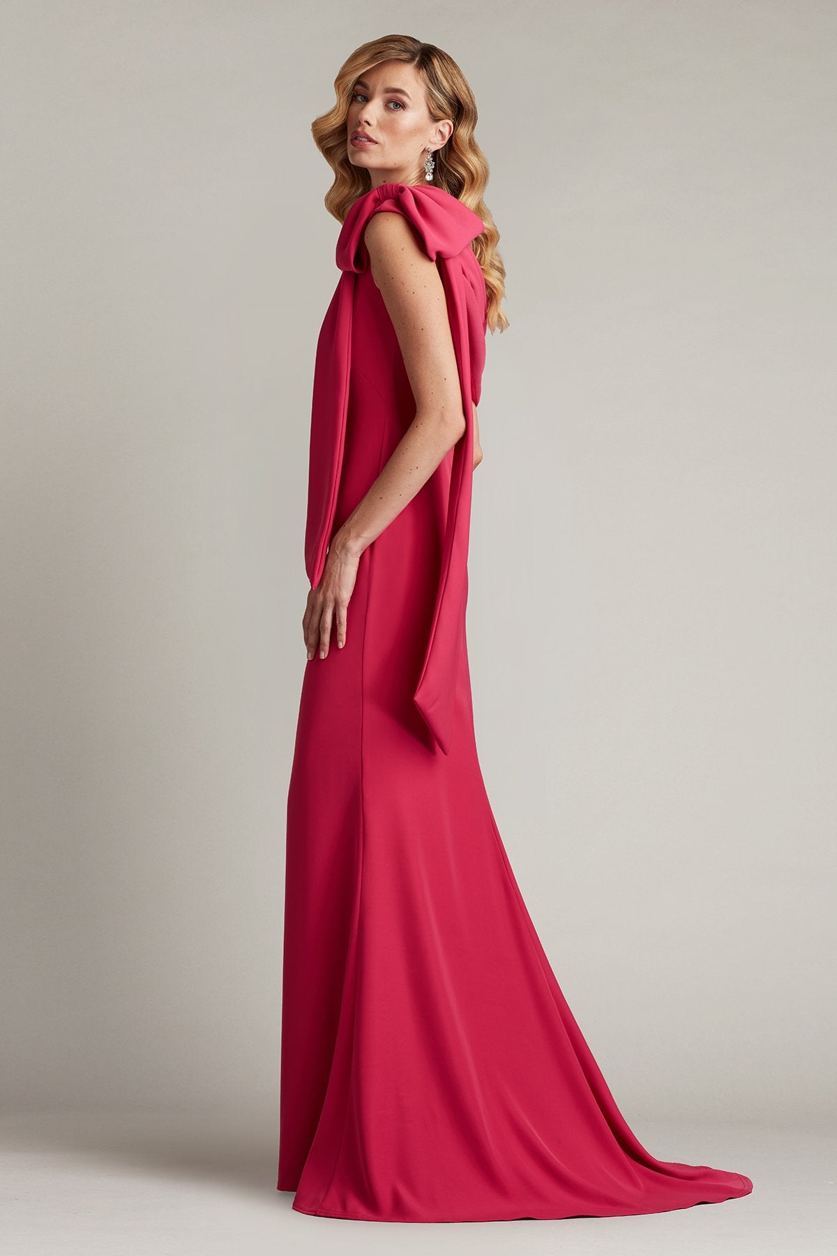 Cassia Bow-Shoulder Crepe Gown