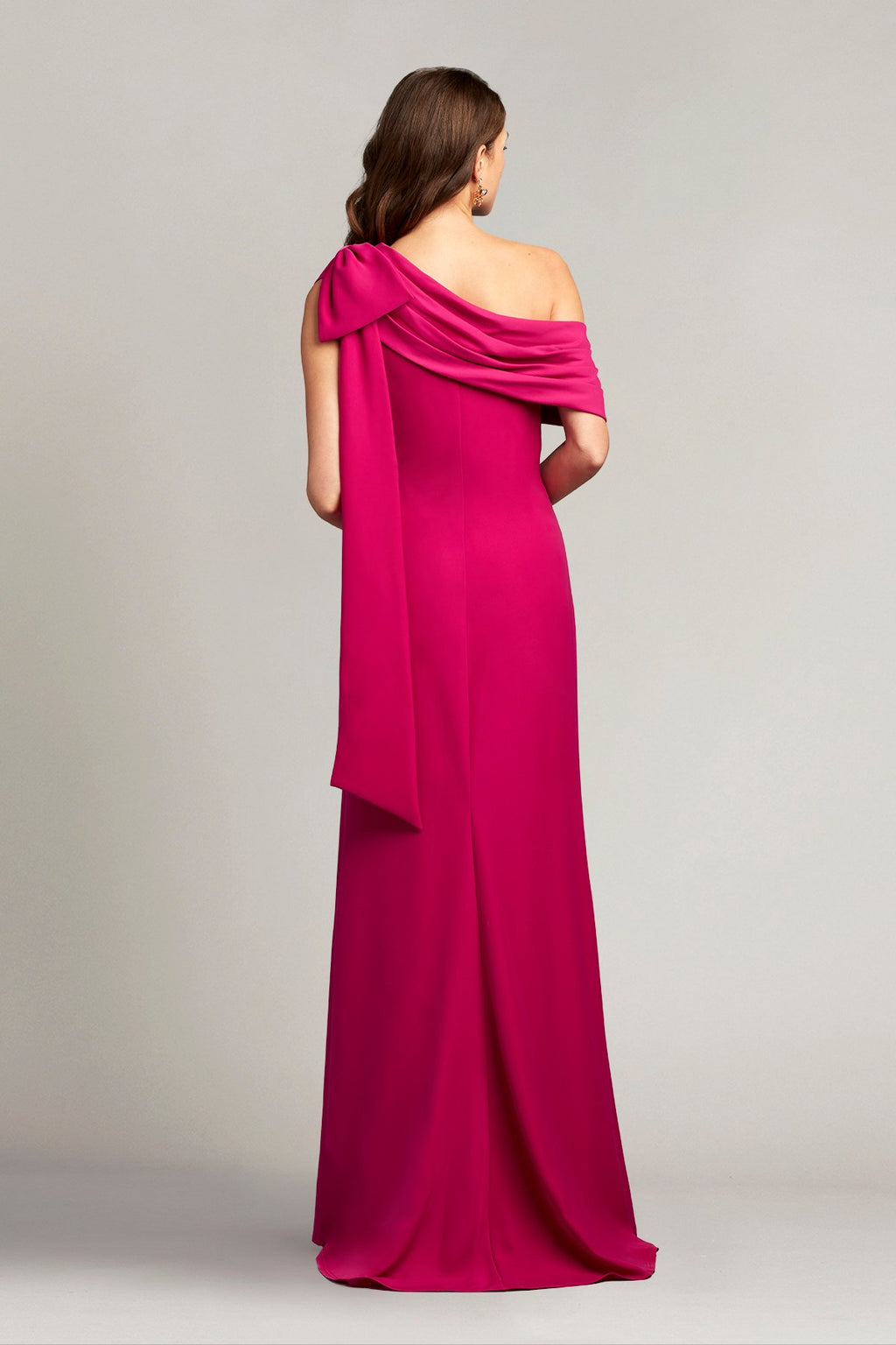 Cassia Bow-Shoulder Crepe Gown