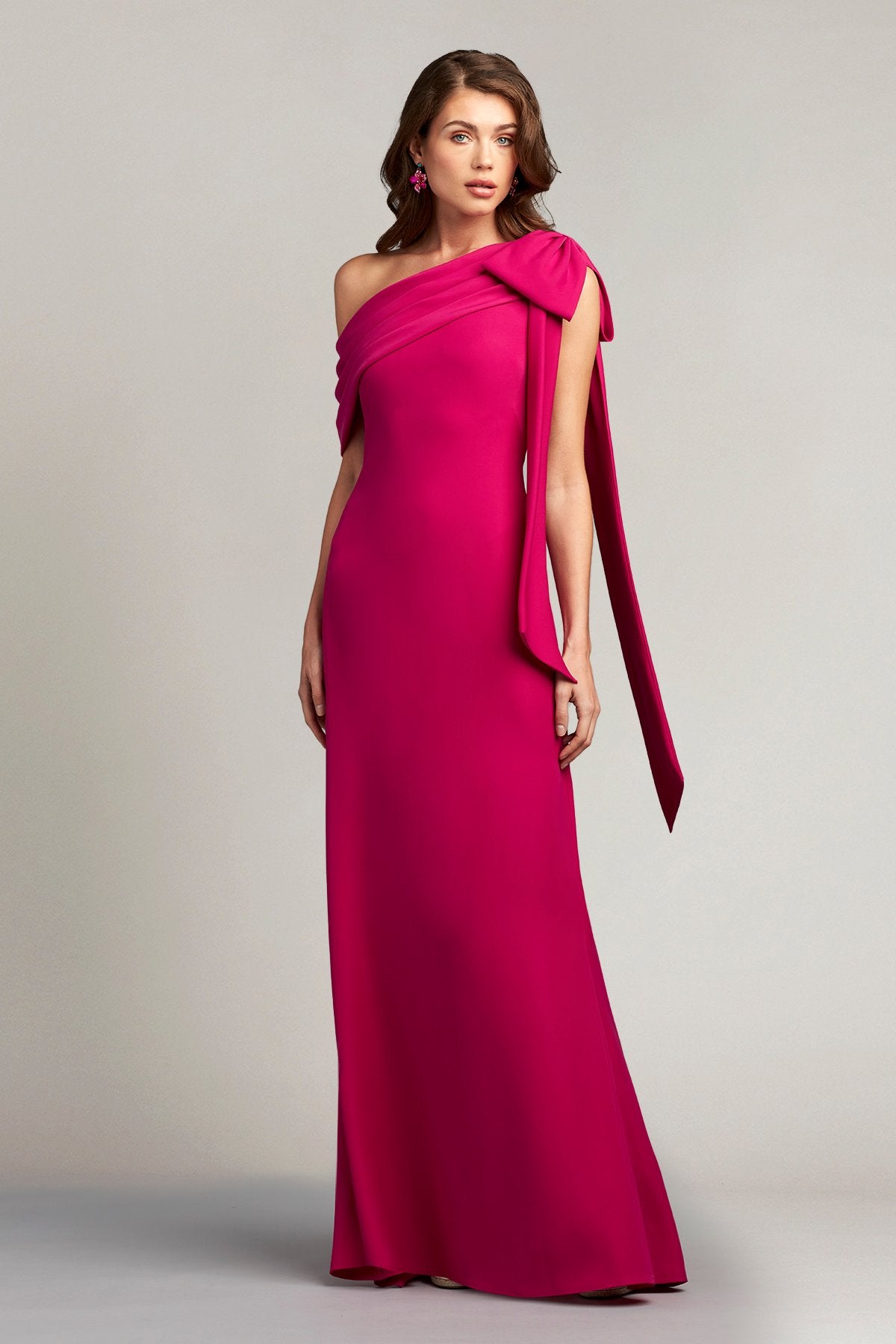 Cassia Bow-Shoulder Crepe Gown