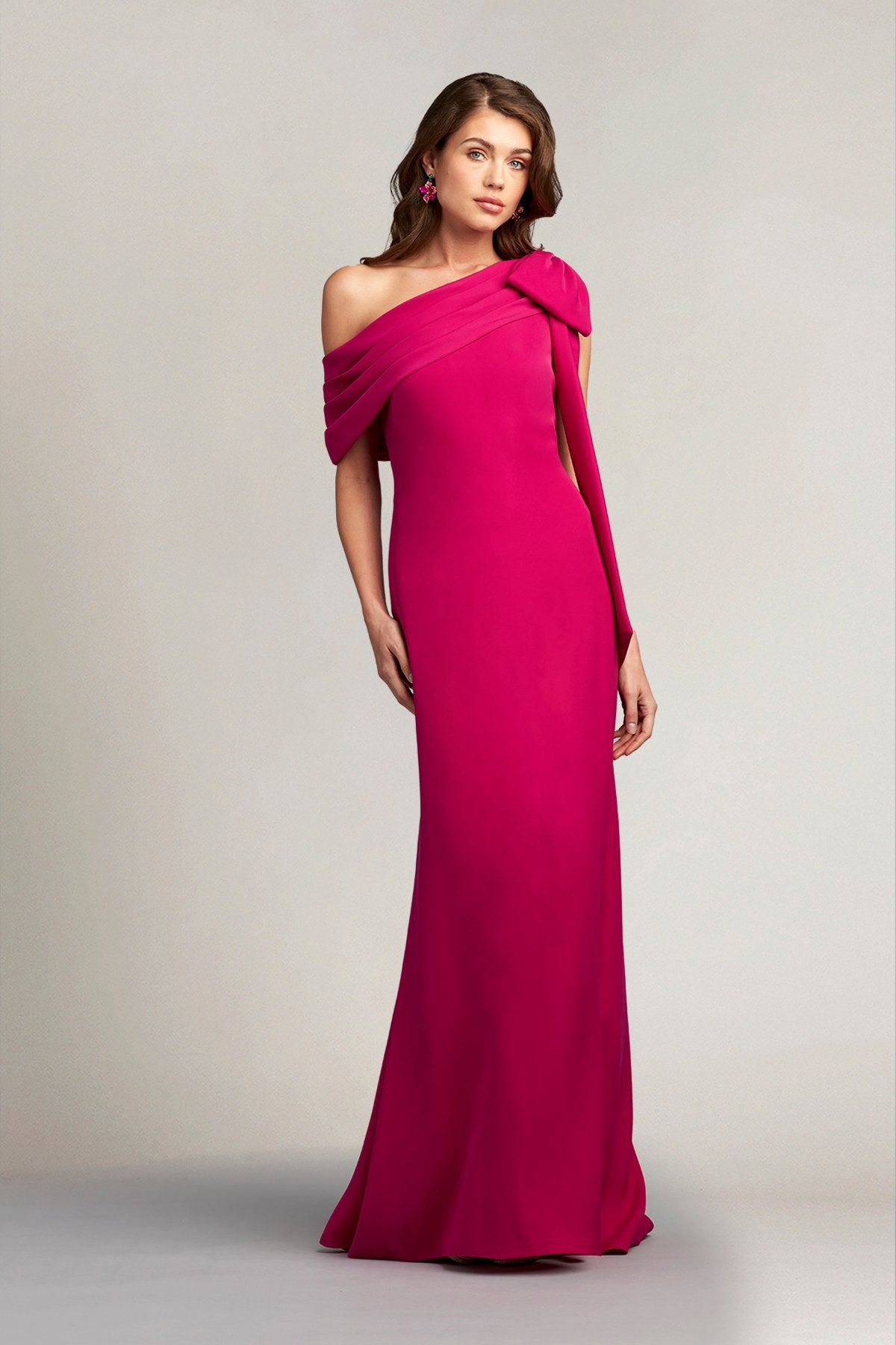 Cassia Bow-Shoulder Crepe Gown