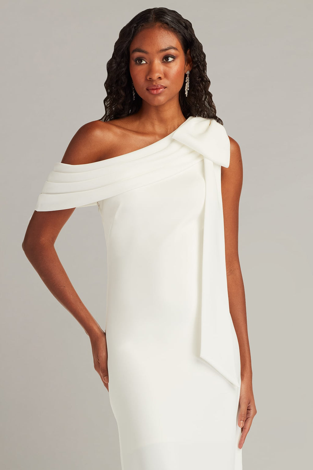 Cassia Bow-Shoulder Crepe Gown