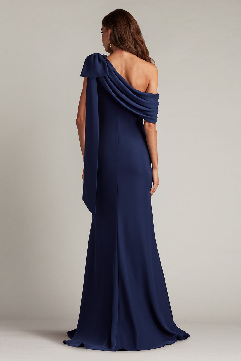 Cassia Bow-Shoulder Crepe Gown