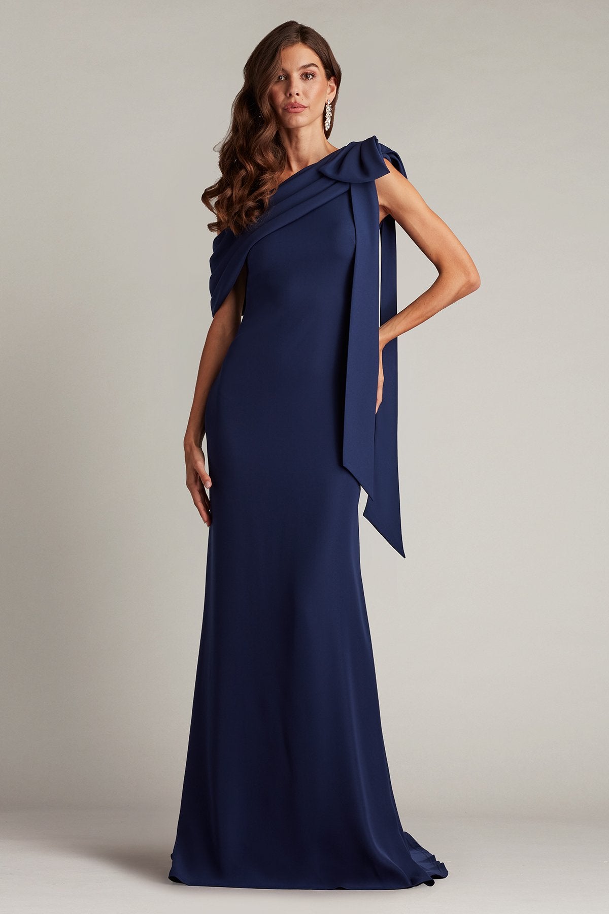Cassia Bow-Shoulder Crepe Gown