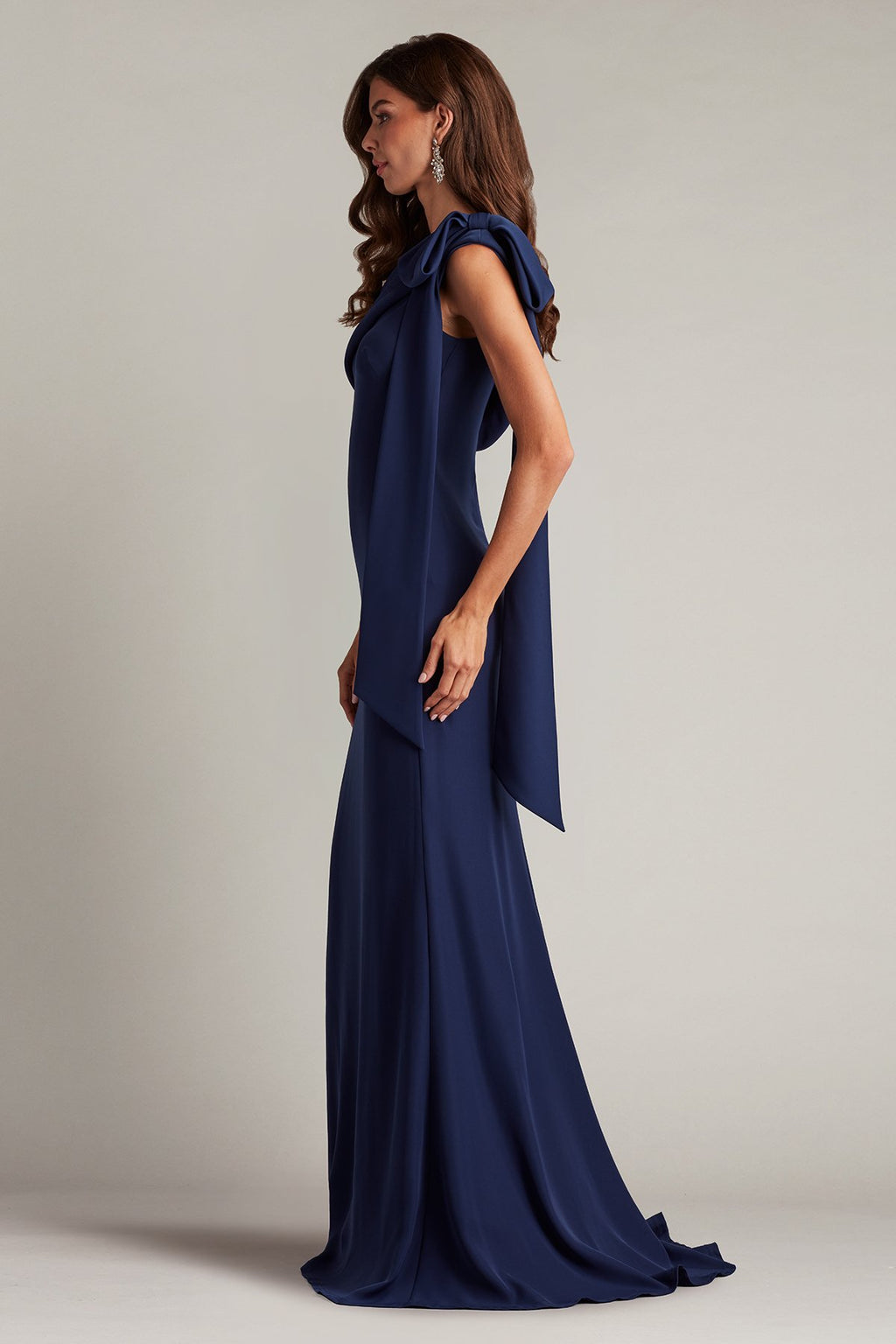 Cassia Bow-Shoulder Crepe Gown