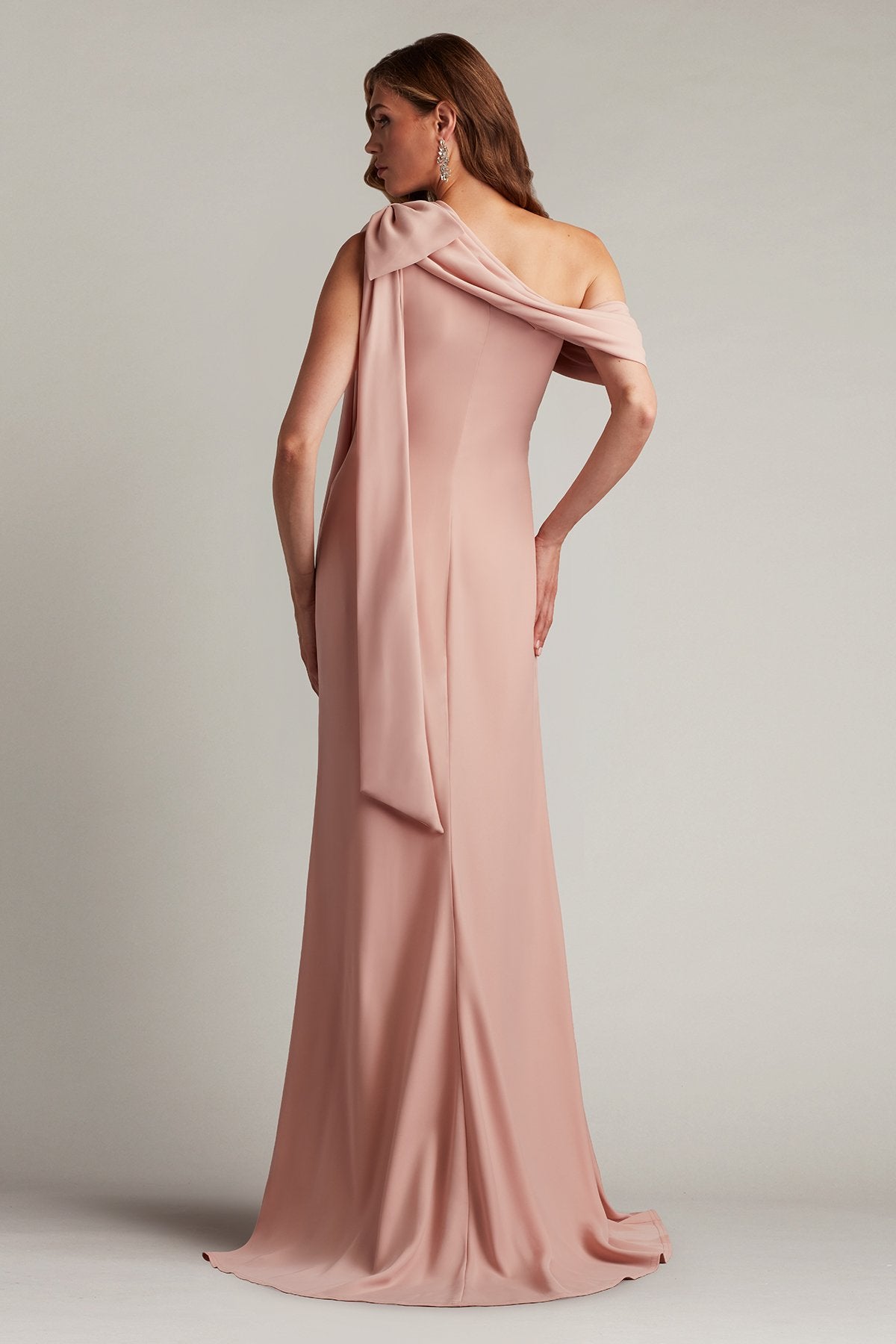 Cassia Bow-Shoulder Crepe Gown