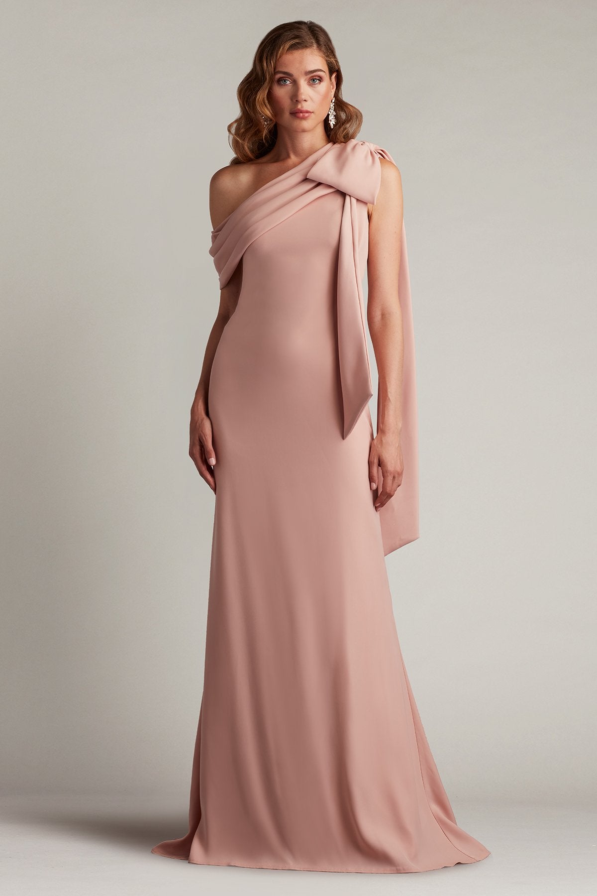 Cassia Bow-Shoulder Crepe Gown