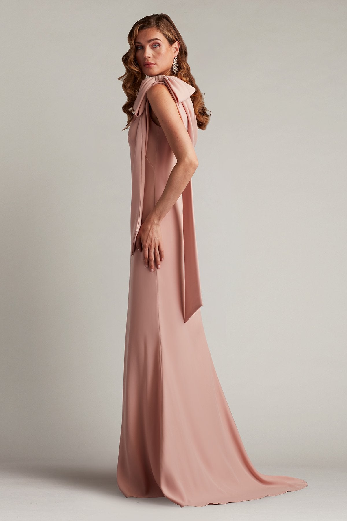 Cassia Bow-Shoulder Crepe Gown