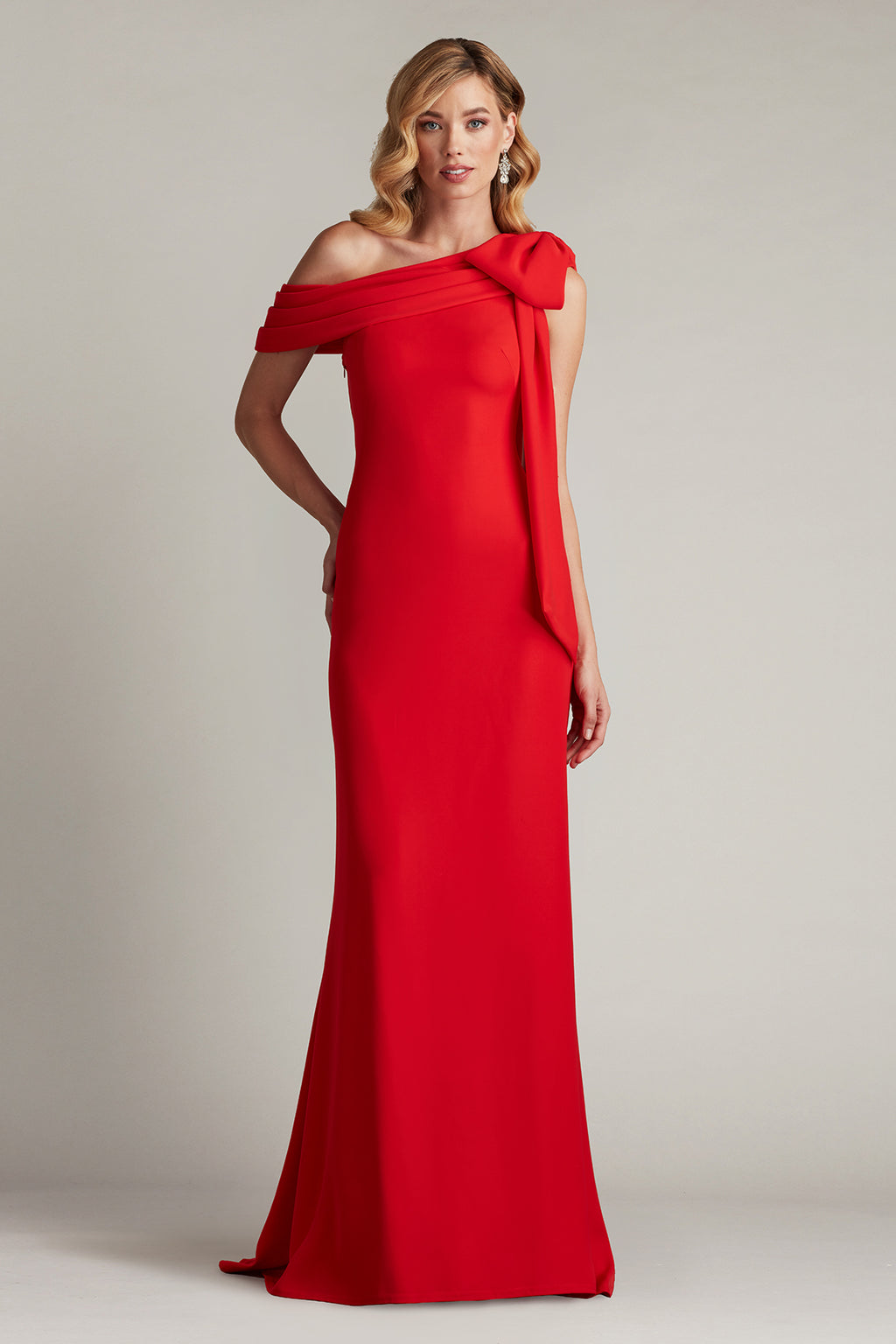 Cassia Bow-Shoulder Crepe Gown