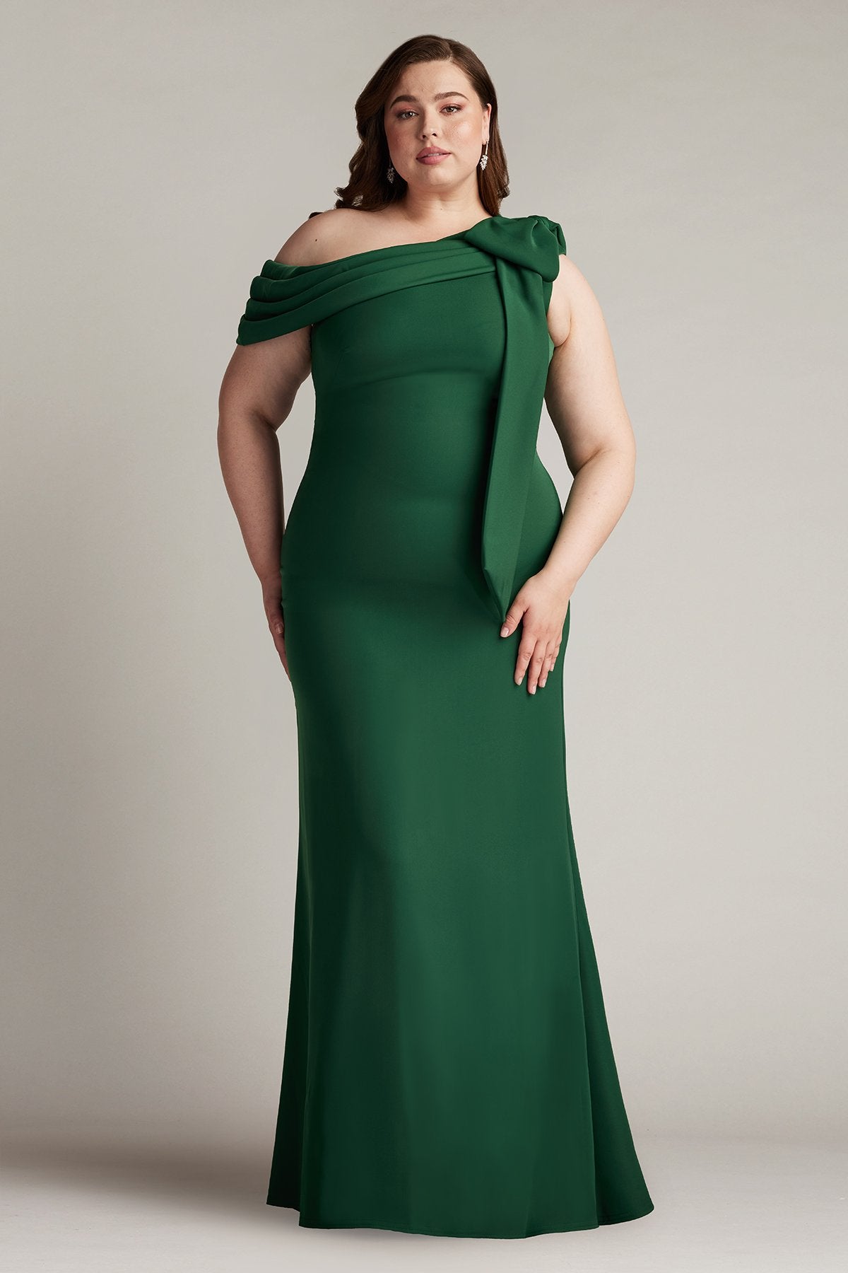 Cassia Bow-Shoulder Crepe Gown - PLUS SIZE