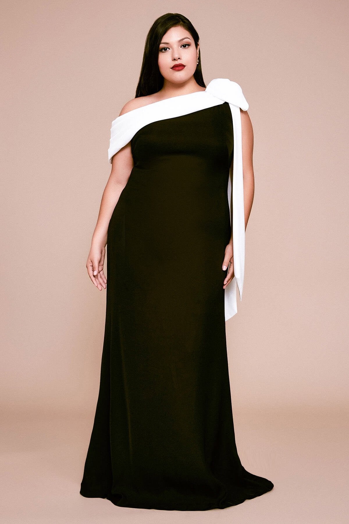 Cassia Bow-Shoulder Crepe Gown - PLUS SIZE
