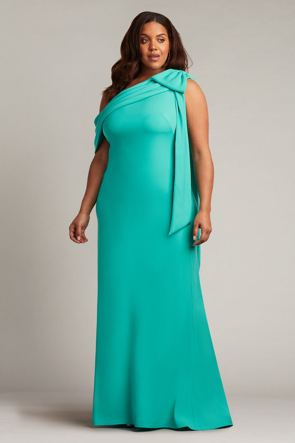 Cassia Bow-Shoulder Crepe Gown - PLUS SIZE