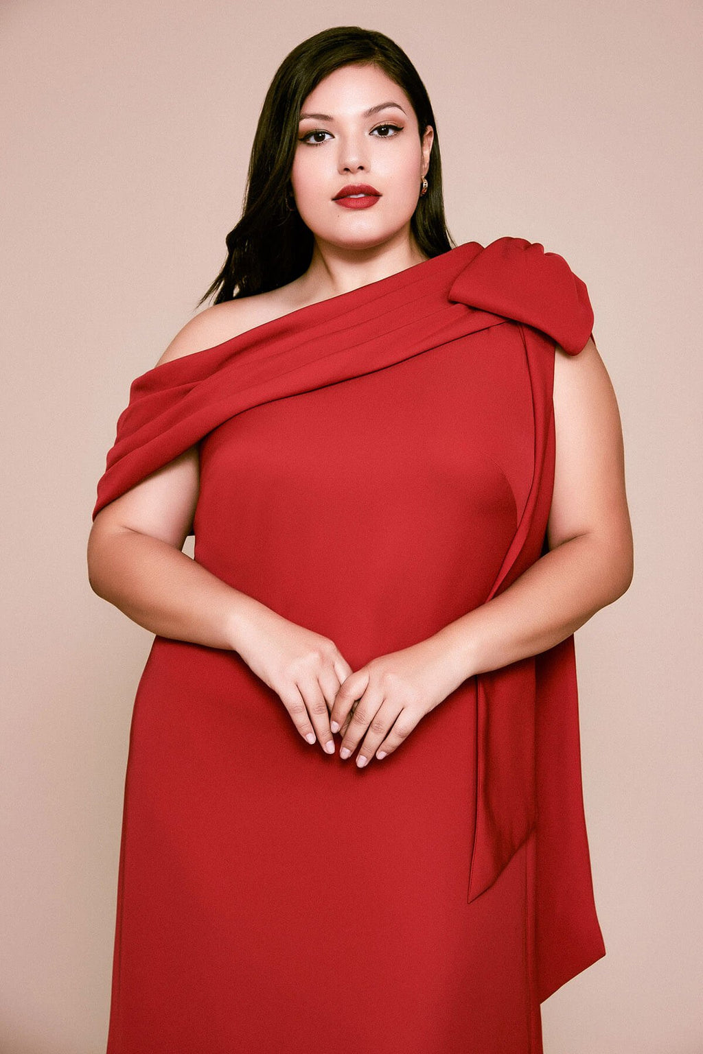 Cassia Bow-Shoulder Crepe Gown - PLUS SIZE