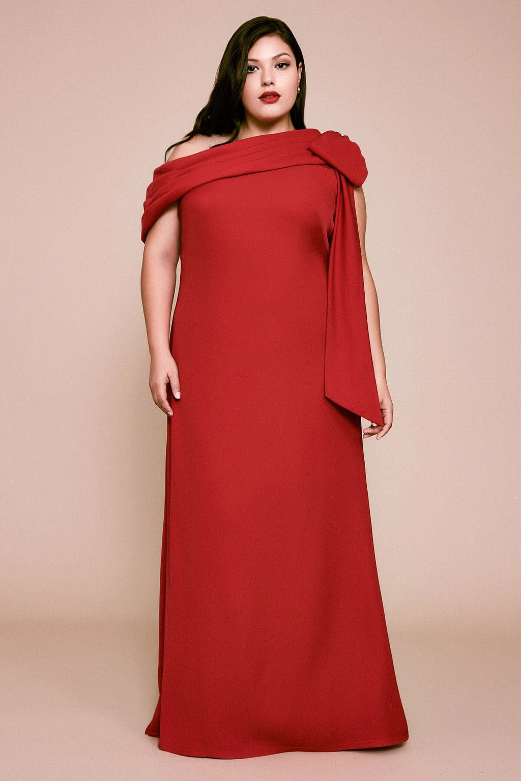 Tadashi Shoji - Cassia Bow-Shoulder Crepe Gown - PLUS SIZE