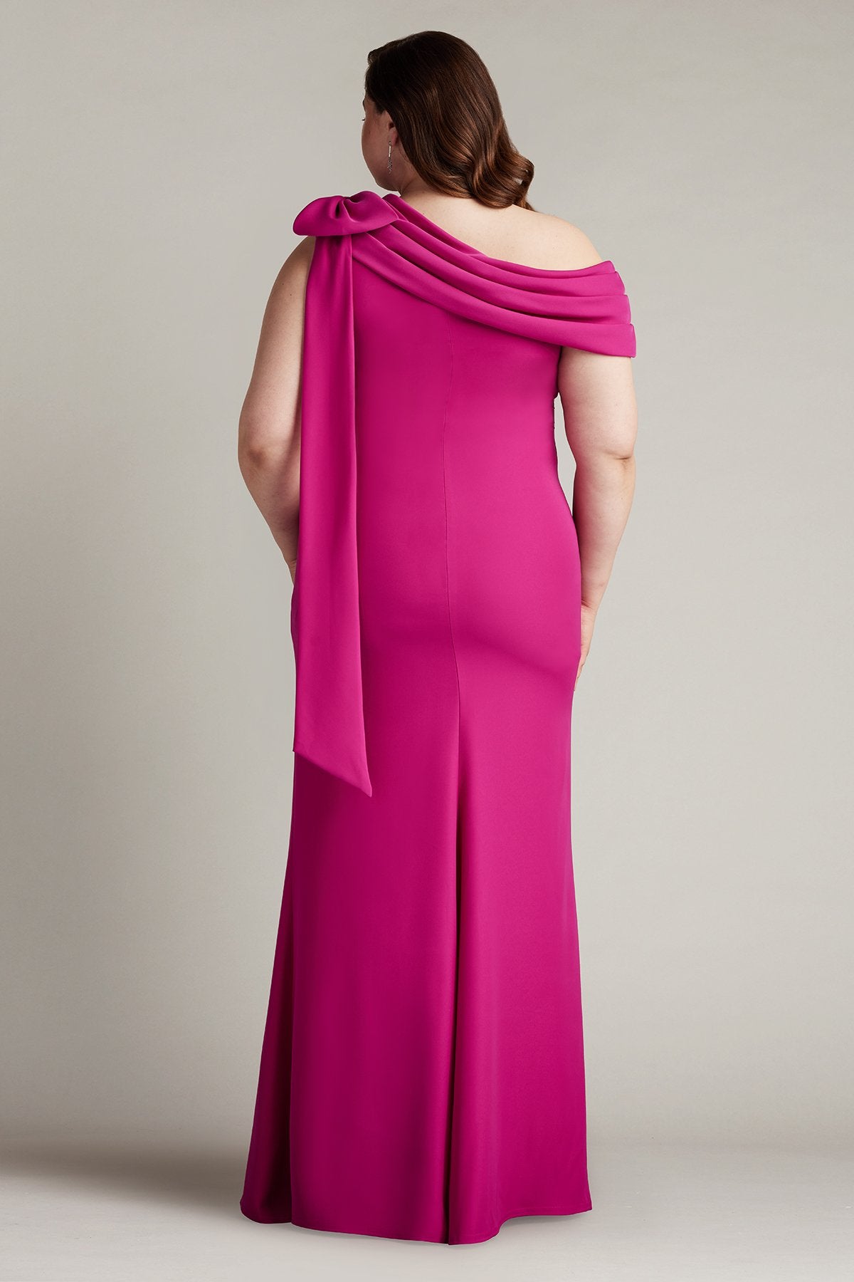 Cassia Bow-Shoulder Crepe Gown - PLUS SIZE