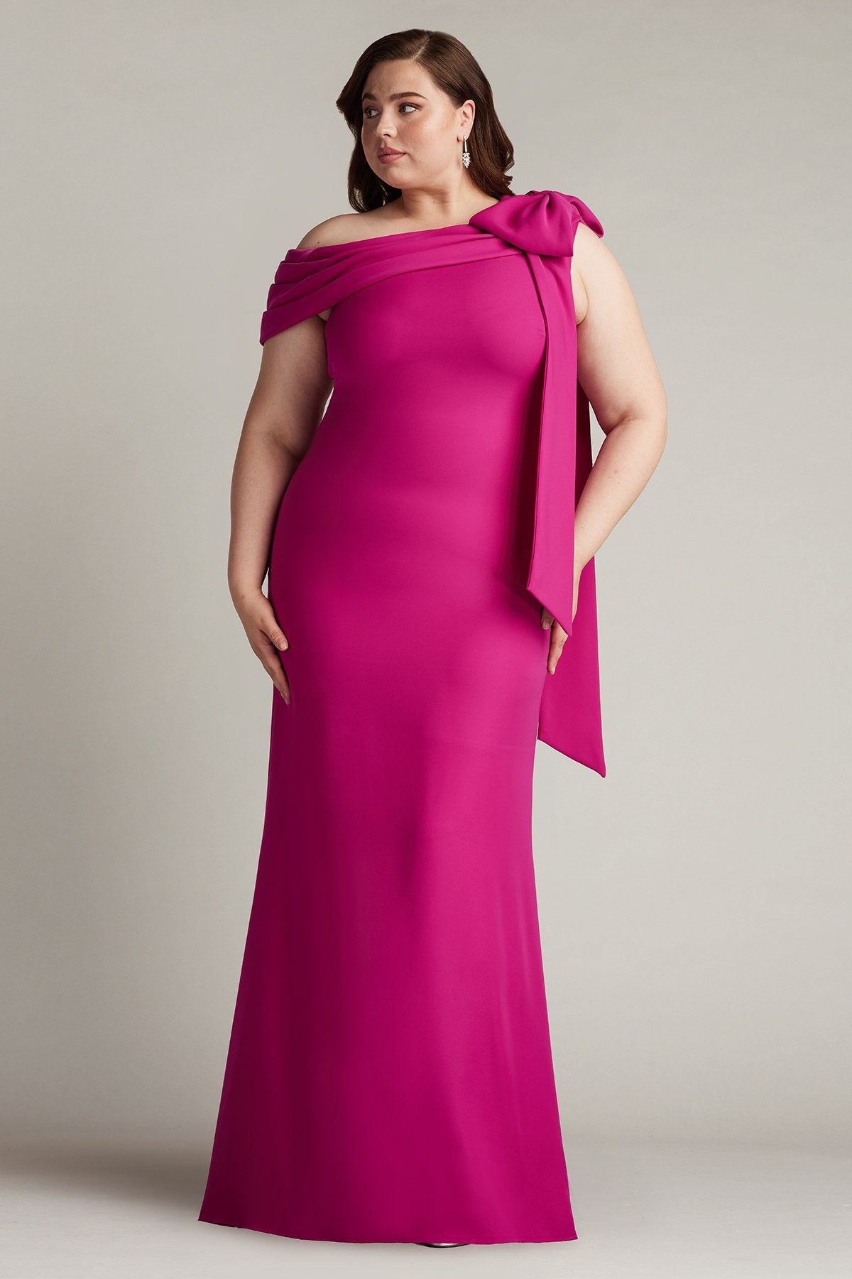 Cassia Bow-Shoulder Crepe Gown - PLUS SIZE