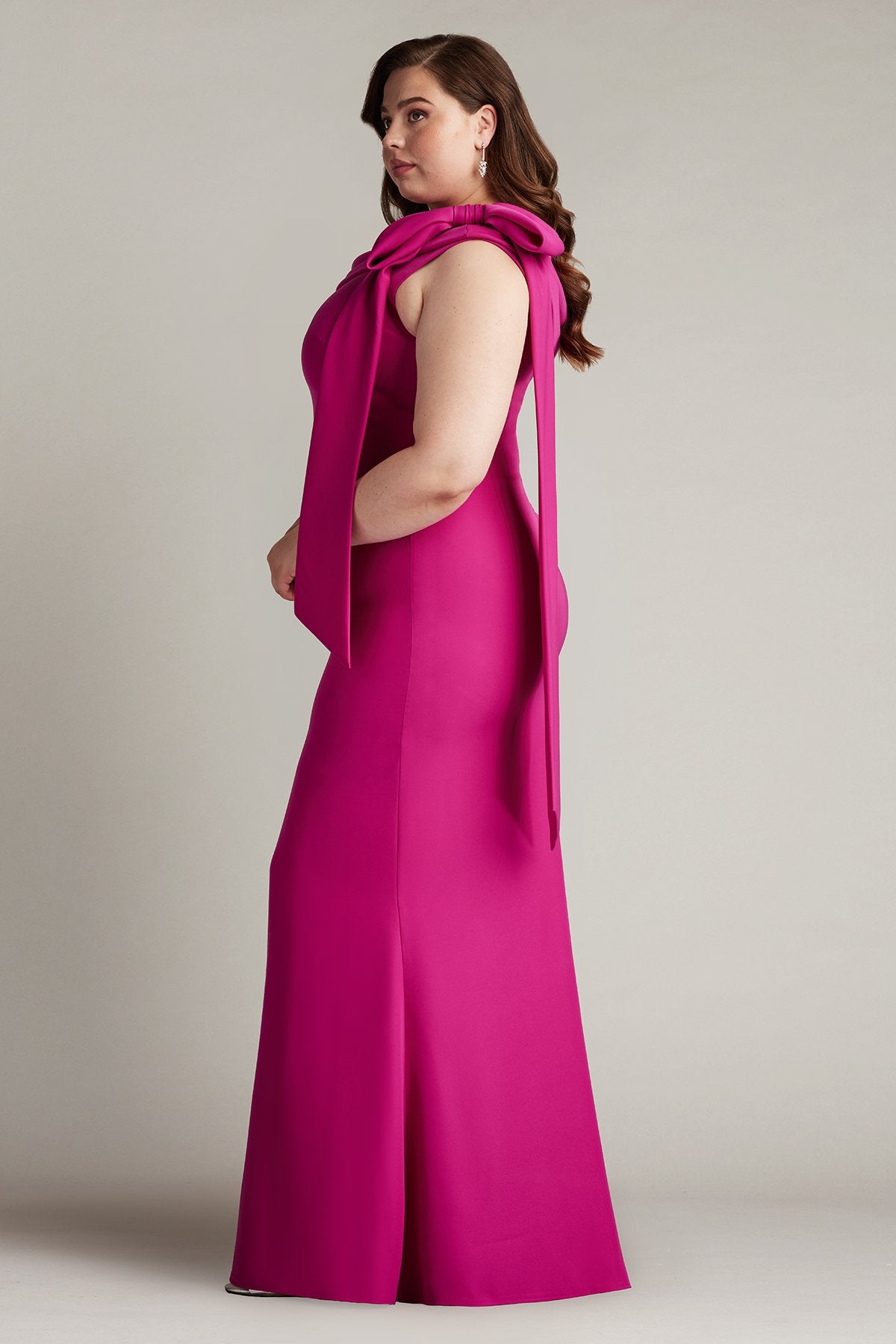 Cassia Bow-Shoulder Crepe Gown - PLUS SIZE