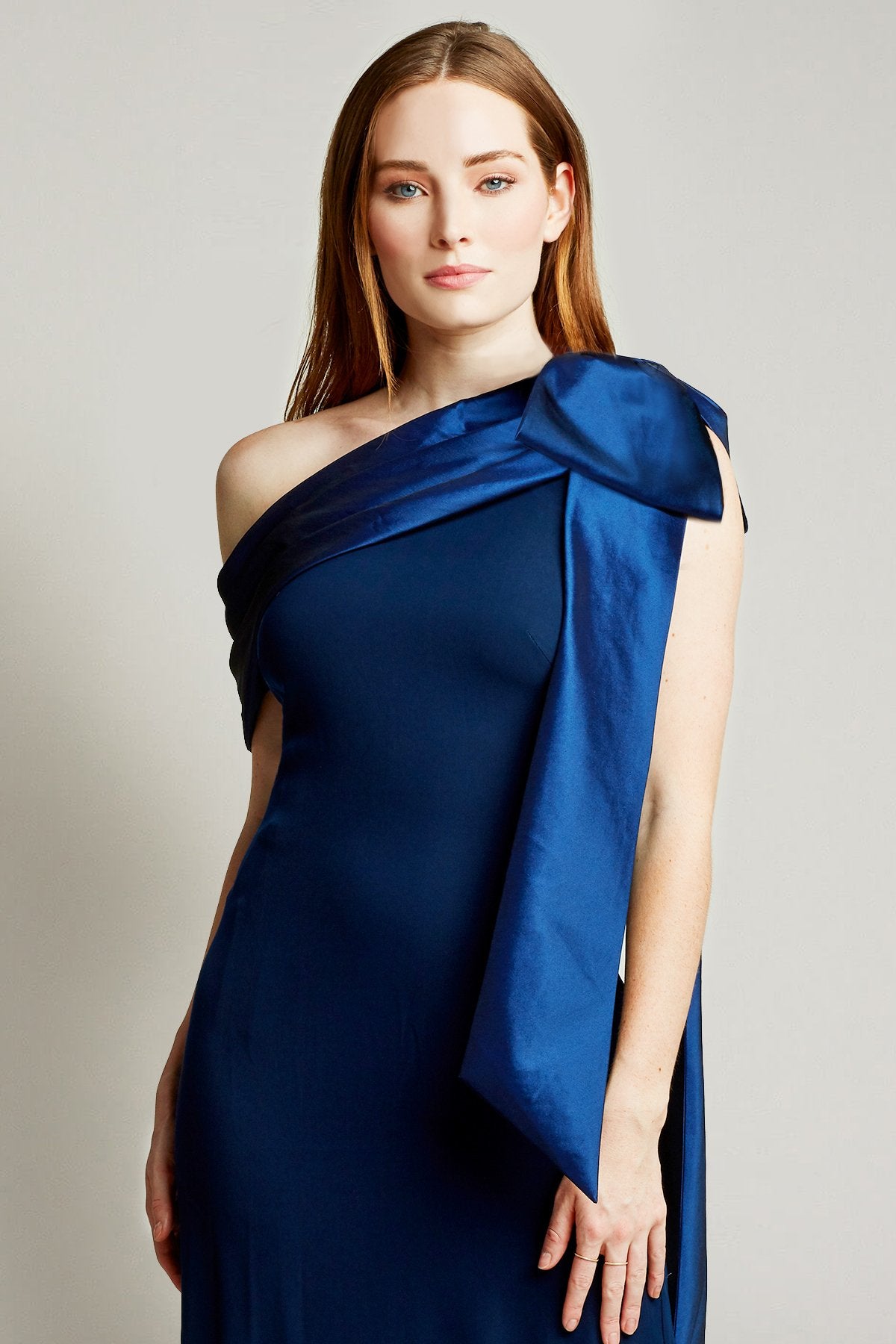 Emir Bow-Shoulder Crepe Gown
