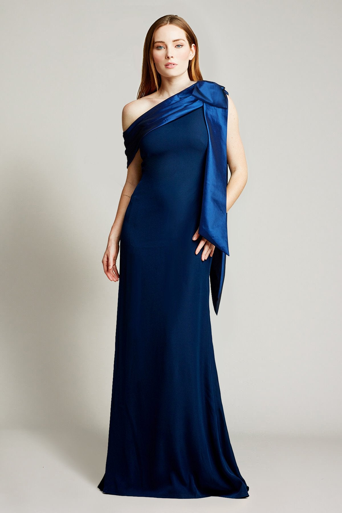 Emir Bow-Shoulder Crepe Gown