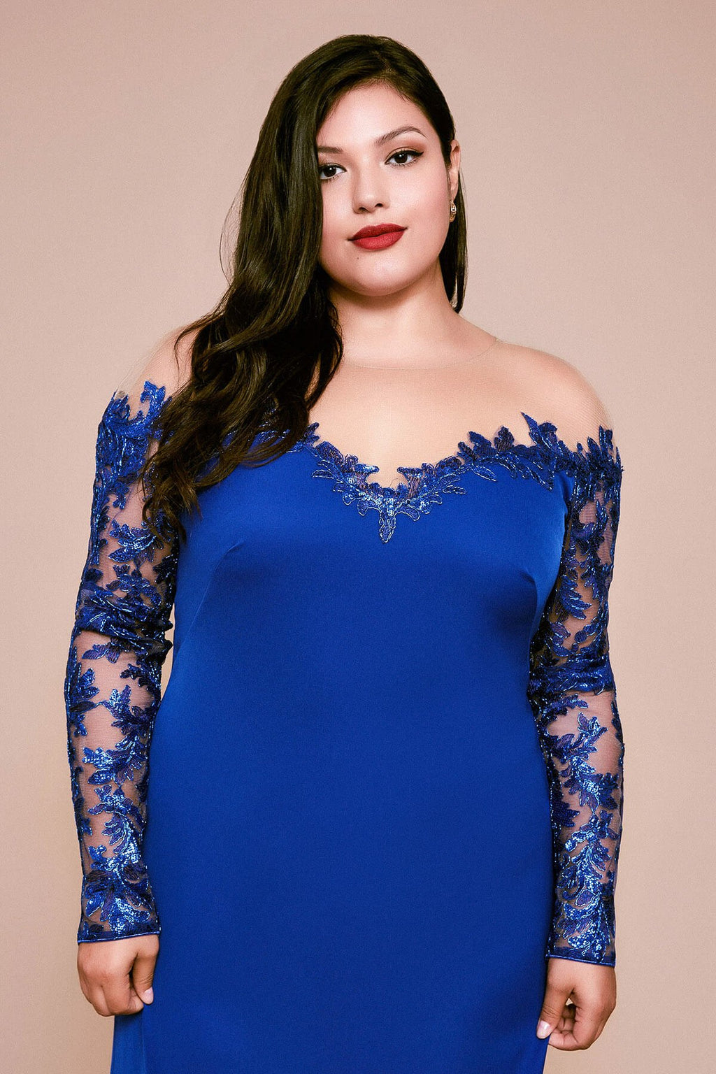 Delta Off-The-Shoulder Sequin Crepe Gown - PLUS SIZE