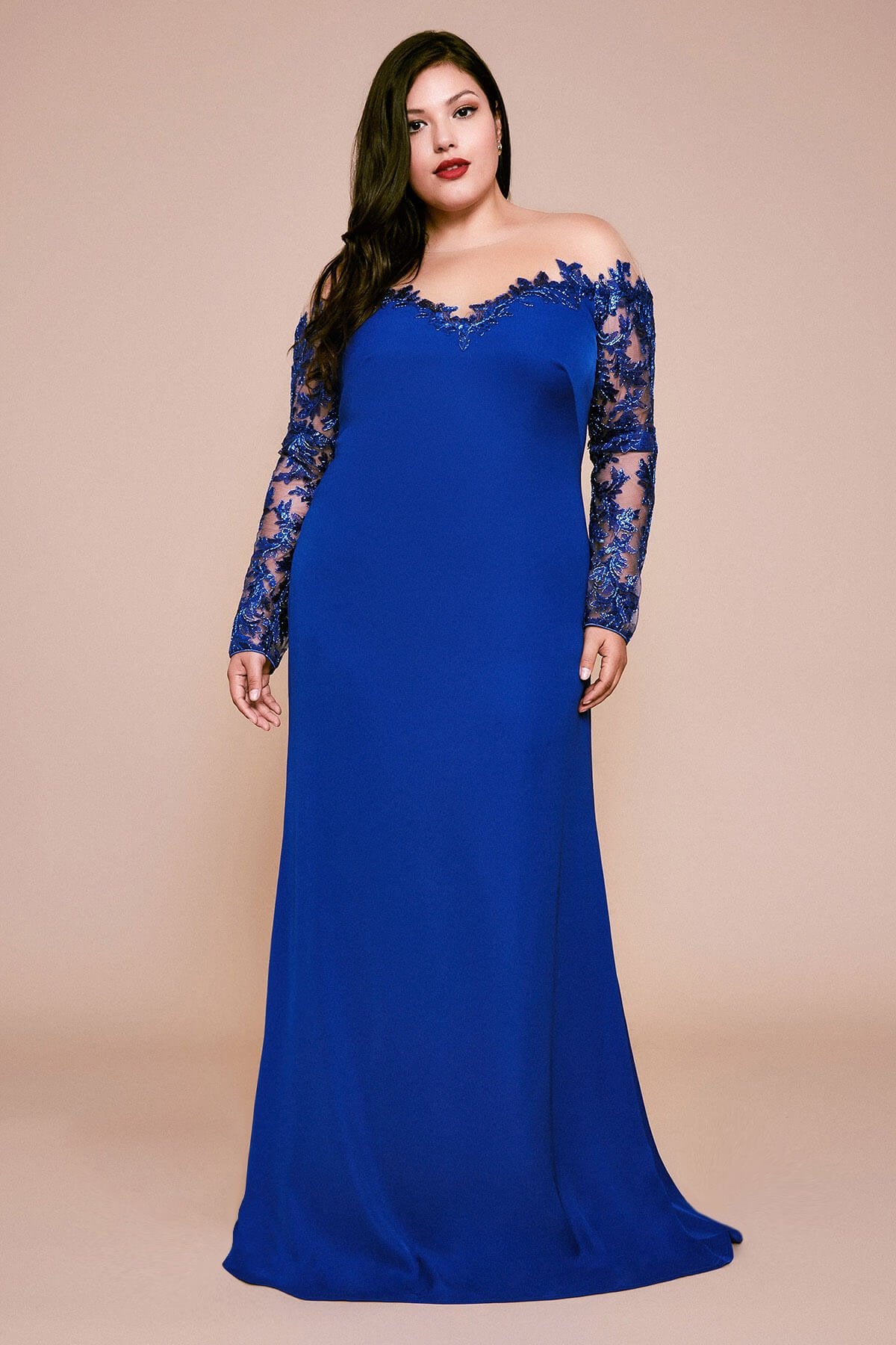 Delta Off-The-Shoulder Sequin Crepe Gown - PLUS SIZE