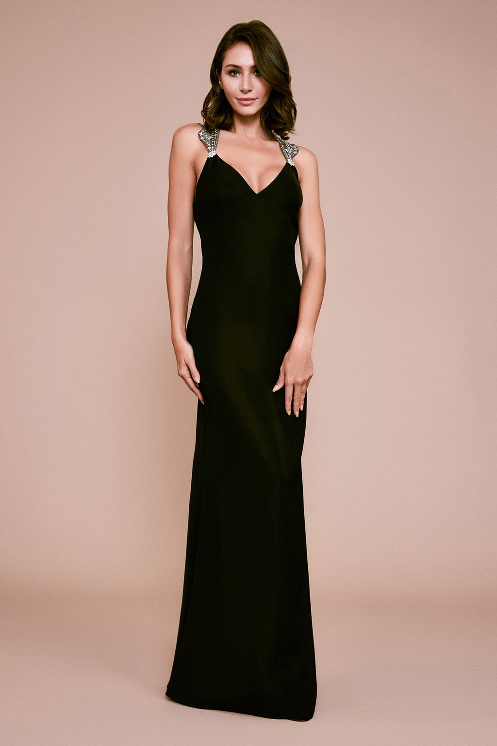 Tadashi Shoji - Zircon Beaded Crepe Gown